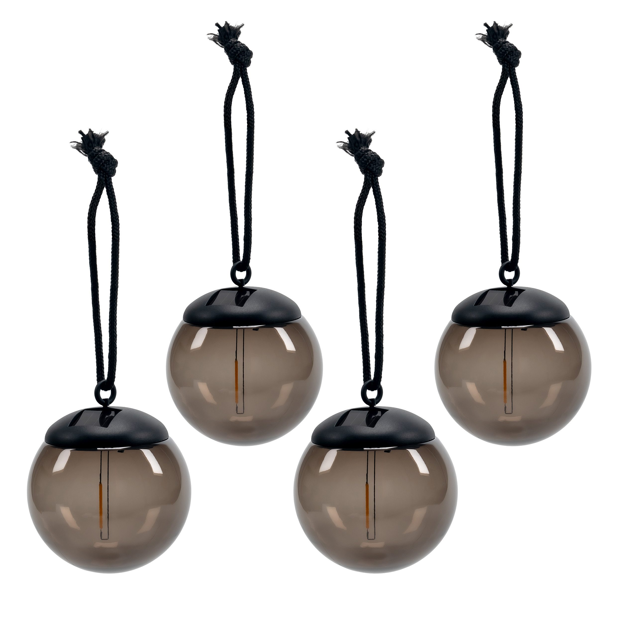 IC Gardenworld LED Solarleuchte 4x SolarHängeleuchten in Rauchglas