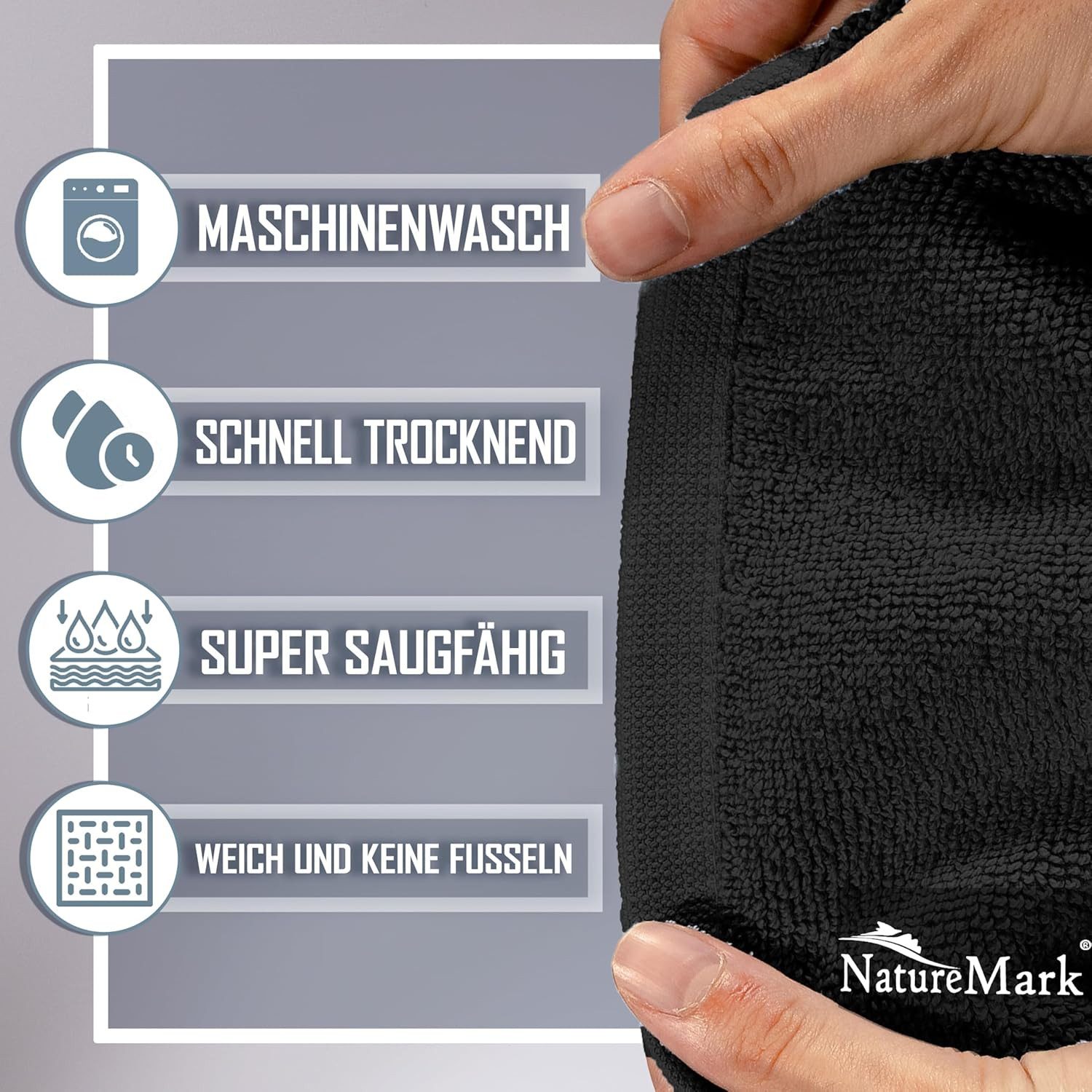 NatureMark Badematte 2er-Set Badvorleger 50x80cm, strapazierfähig, Baumwolle, rechteckig, Badematte 2-tlg., Duschmatte Duschvorleger, Premium Qualität, 50x80cm, Schwarz