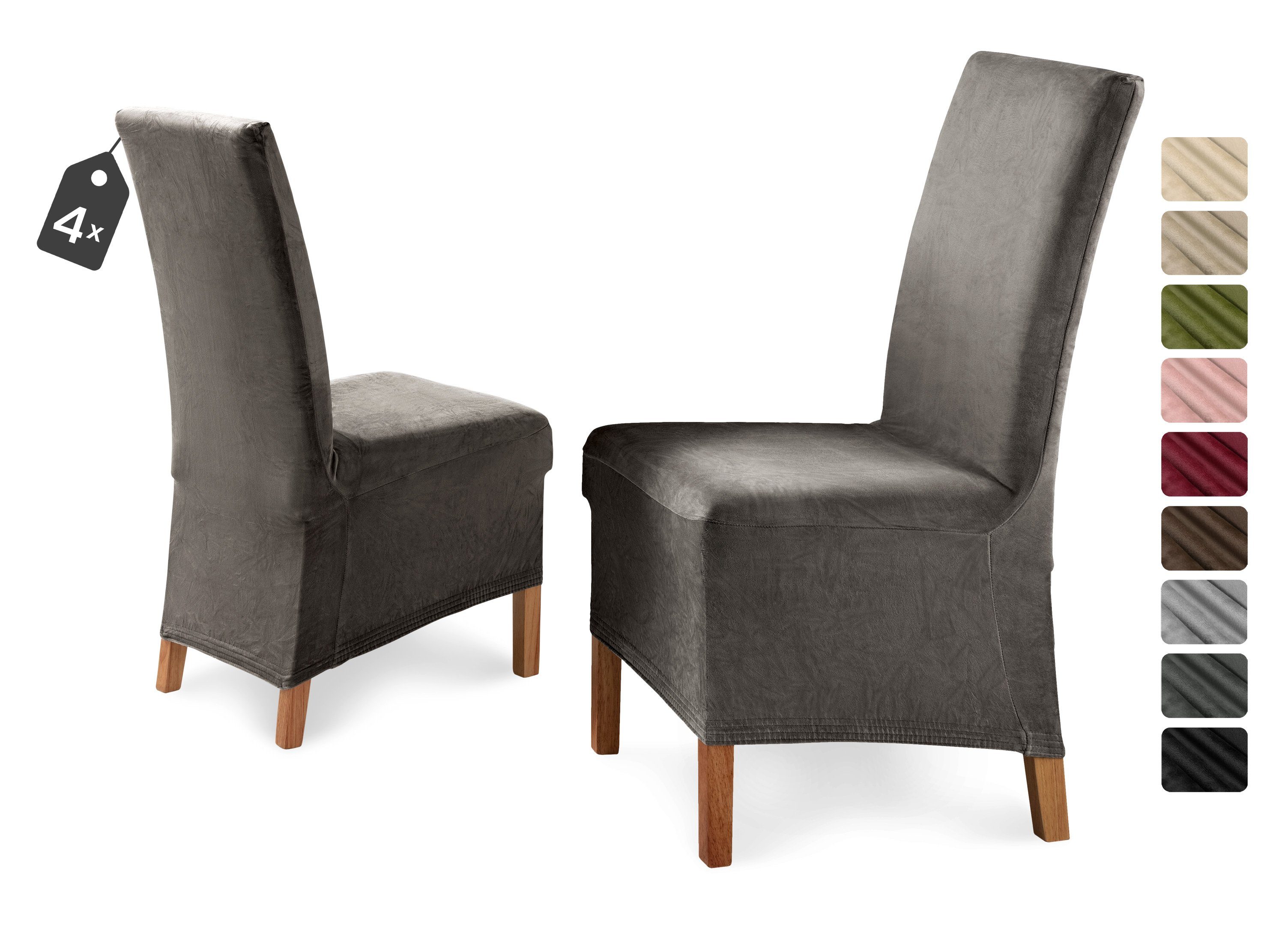 Beautex Stuhlhusse Eva Stuhlhussen Lang, Samt Stuhlbezug, elastische Stretch Husse