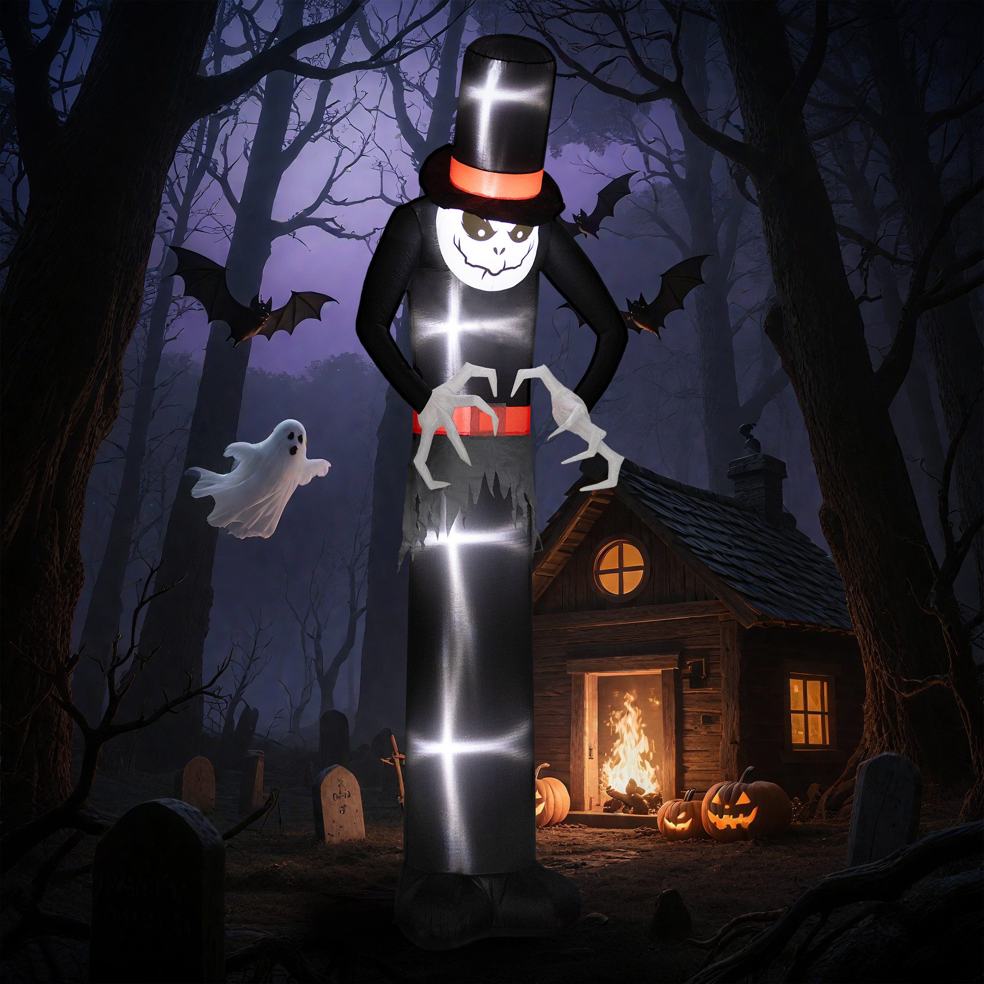 Outsunny LED-Dekofigur LED-Lichter (Grusel-Geist mit Zylinder, 1 St., Aufbl günstig online kaufen