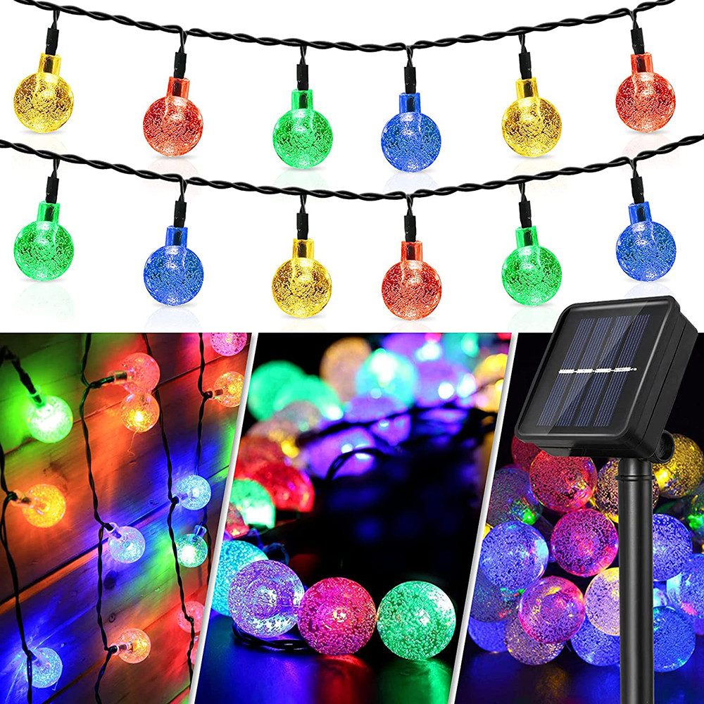 Rosnek LED-Lichterkette 5/9,5M, Solar, Wasserdichte, für Patio Garten Party Weihnachten, Seifenblasen-Kristallkugel
