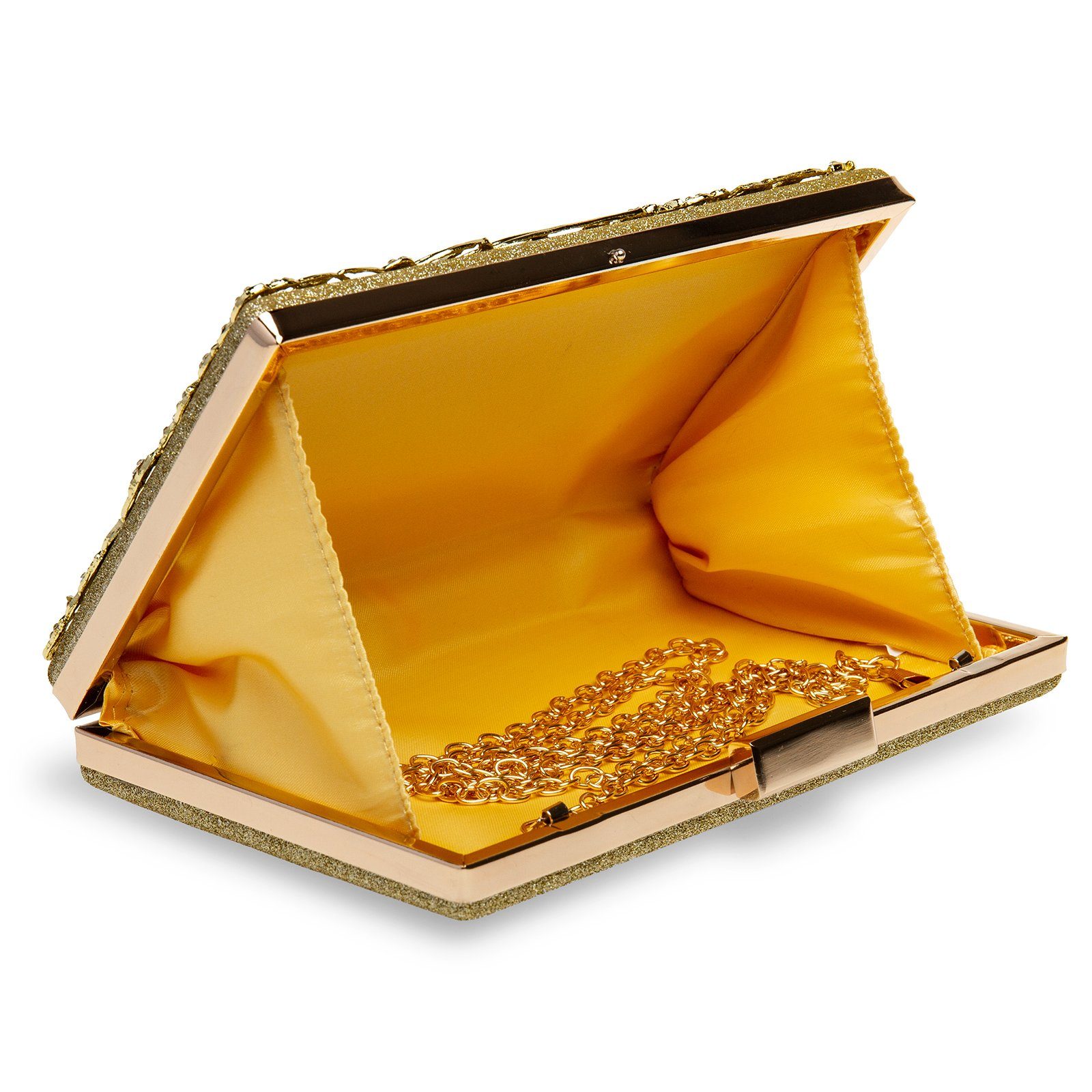 Caspar Clutch TA528 außergewöhnliche elegante Damen Box Clutch mit floralem Metalldekor