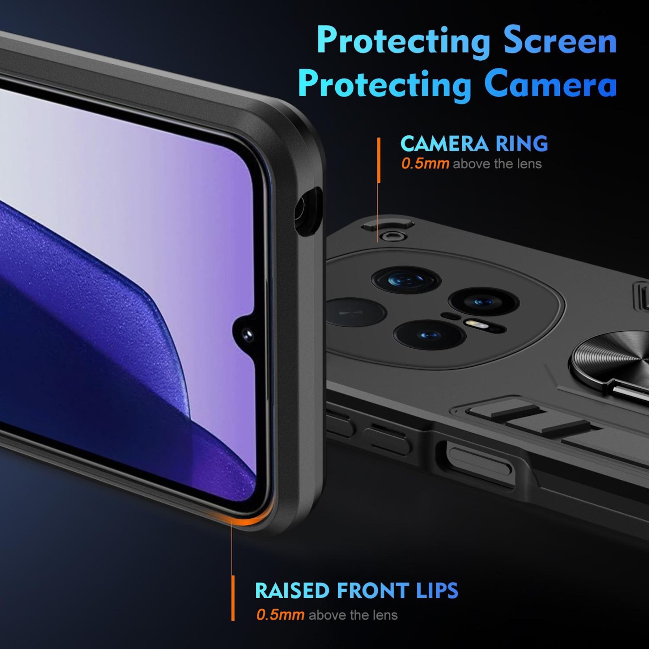 Wigento Handyhülle Für Honor Magic 8 Pro Armor Magnet Ring Schutz Handy Hülle Schwarz, Stoßfeste Hülle mit 360-Grad-Ringhalter