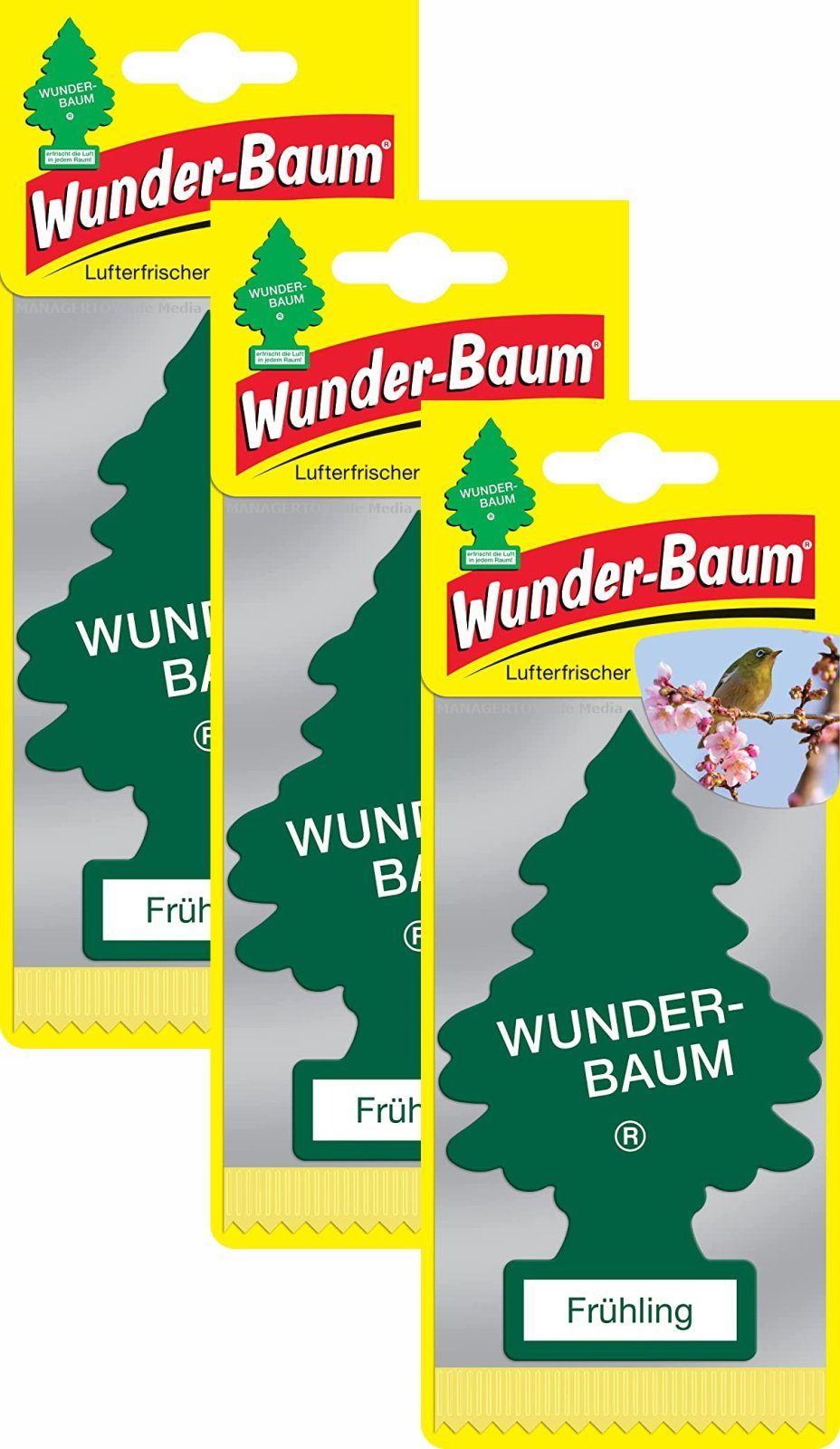 Kunstbaum Frühling 3er Duftbäumchen Wunderbaum 3 Set Frühlingsduft Erfrischer, Wunder-Baum