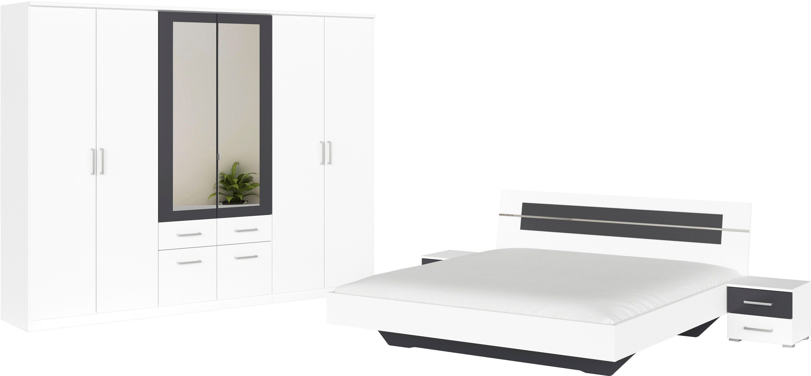 rauch Schlafzimmer-Set Komplettschlafzimmer Schlafzimmer BURANO mit Schrank in 3 Breiten, (Set, 4-tlg), Bett 180x200 cm und 2 Nachttischen MADE IN GERMANY