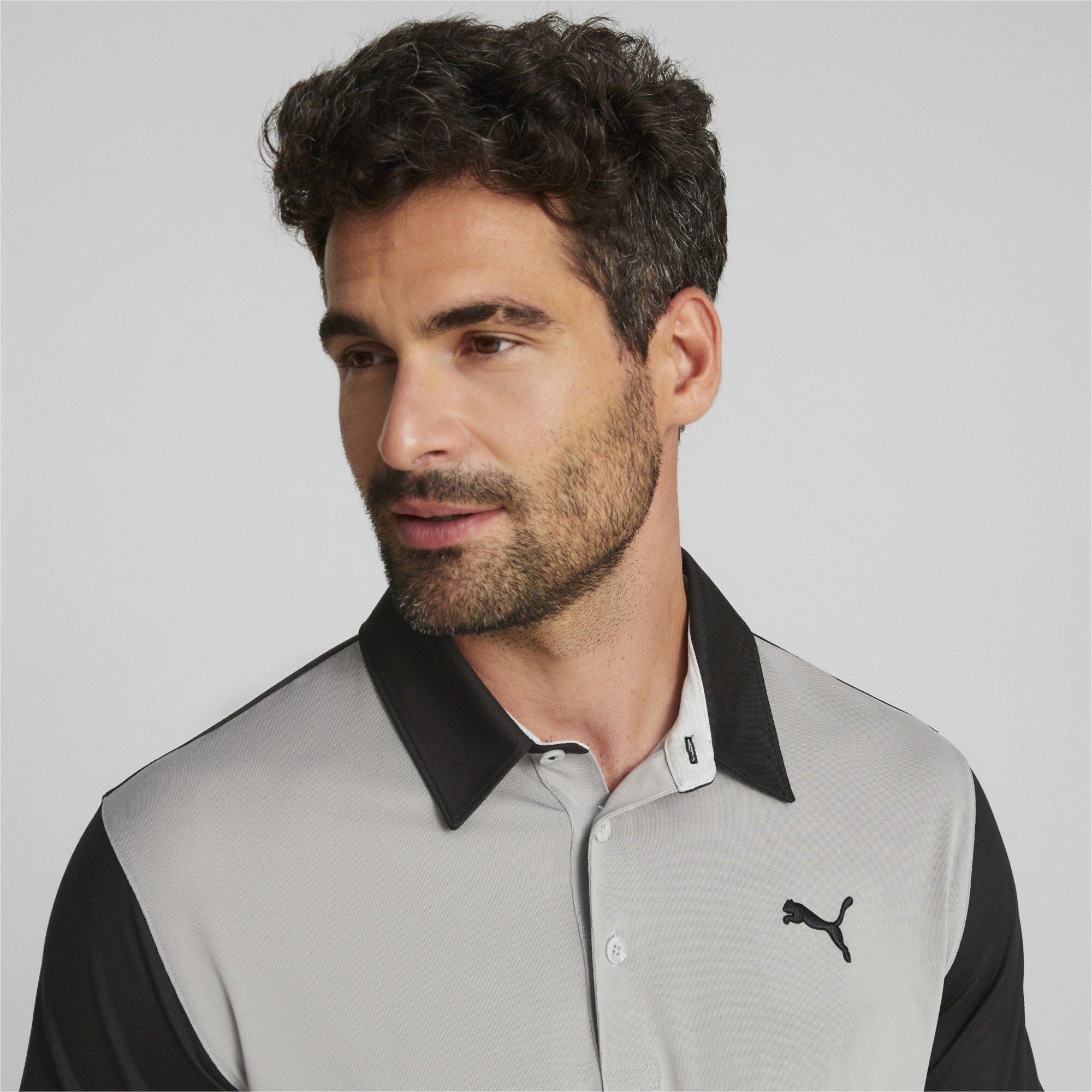 Colourblock Poloshirt PUMA Gray Shade Herren Cloudspun Golfpolo Quiet Black