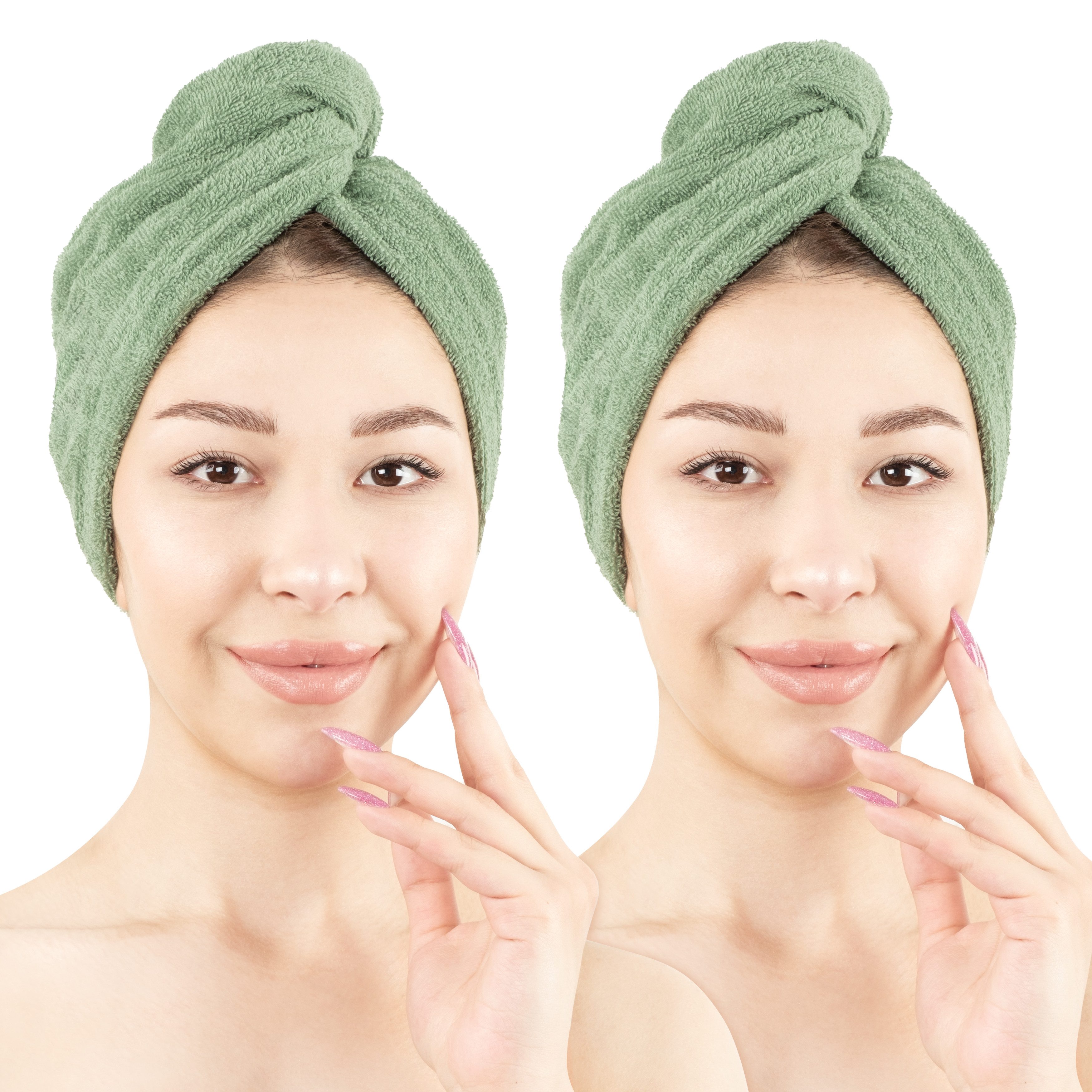 HAMMETEX Turban-Handtuch 2er Set Haarturban Damen, 100% Baumwolle, Flauschig & Schnelltrocknend, Frottier (Set, 2-St), Uni-Farben, weich