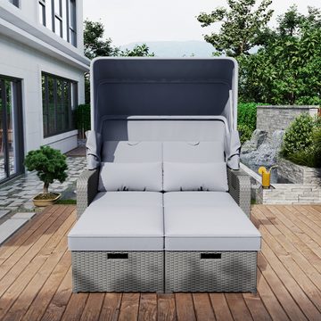 HYTIREBY Loungesofa Polyrattan Gartenmöbel für 2 Personen, Gartensofa, Loungesofa, grau