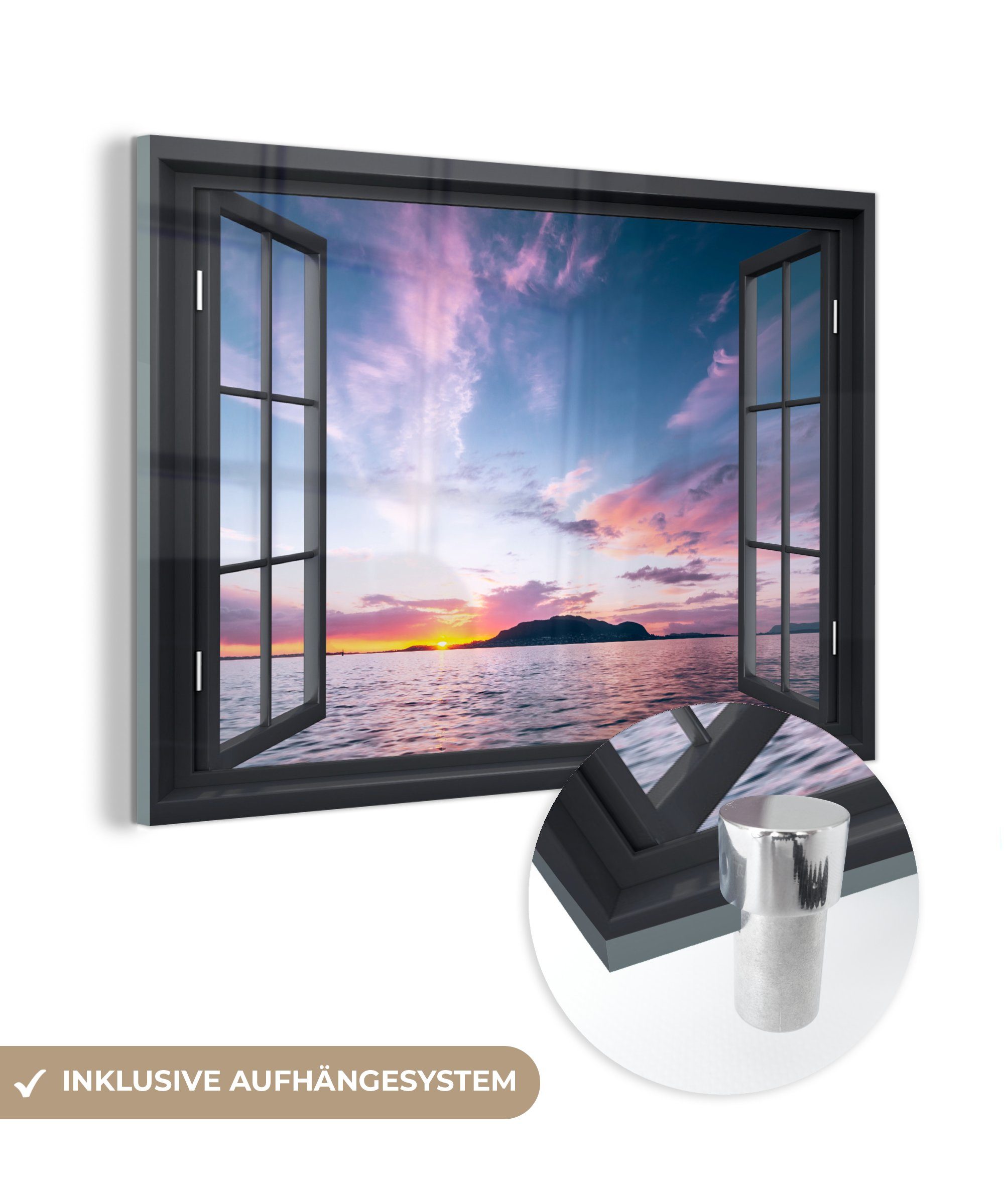 MuchoWow Acrylglasbild Mit Blick auf - Meer - Sonnenuntergang, (1 St), Glasbilder - Bilder auf Glas Wandbild - Foto auf Glas - Wanddekoration