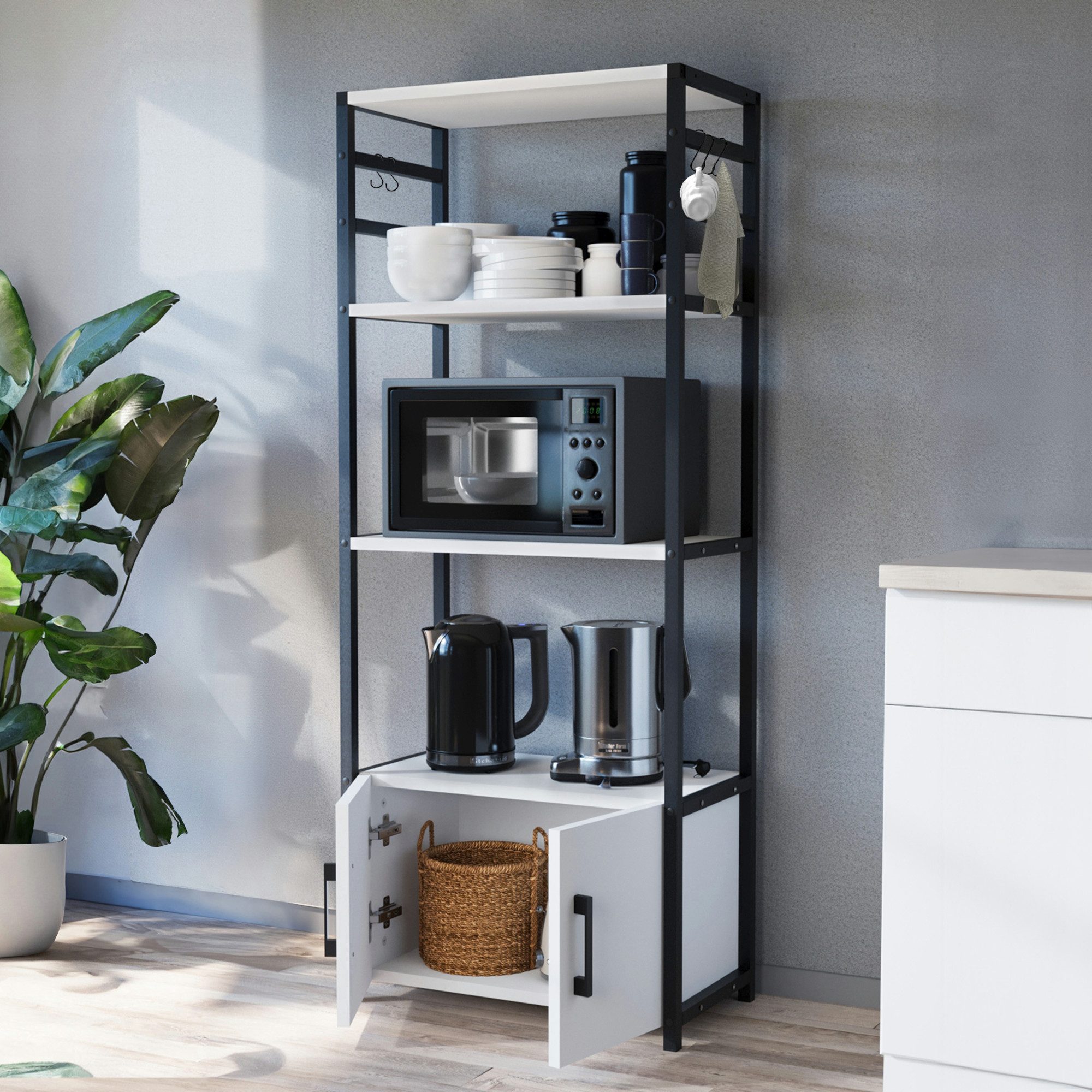 en.casa Küchenregal, »Arhuni« mit 2 Türen 139x56x30 cm Weiß günstig online kaufen