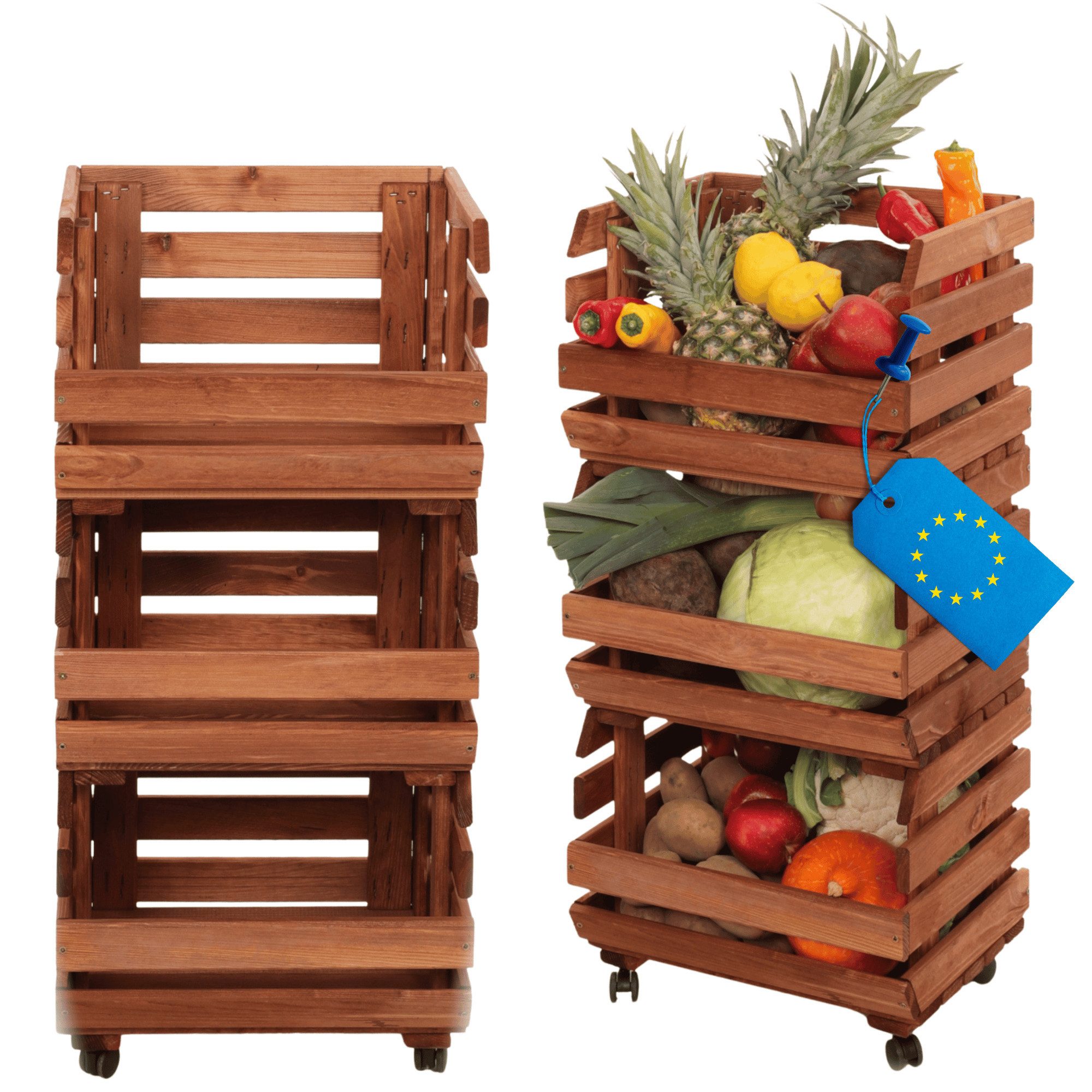 Modo24 Küchenregal Modular Holzregal für Gemüse Obst auf Rollen, Stapelbares Regalsystem, Kartoffelsteige, Küchenregal, Vorratsregal, Gemüseregal, 3 Farben