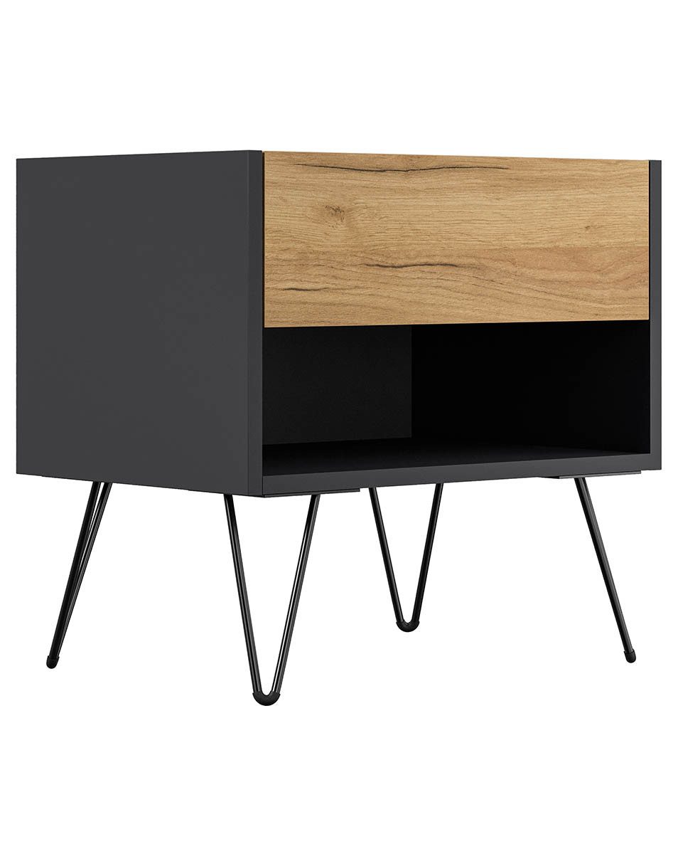 Posseik Waschtisch-Set Nachttisch FAVIER 50 x 50cm, 1 Schublade SET, grafit-eiche, (Sideboard, 1-St., Sideboard)
