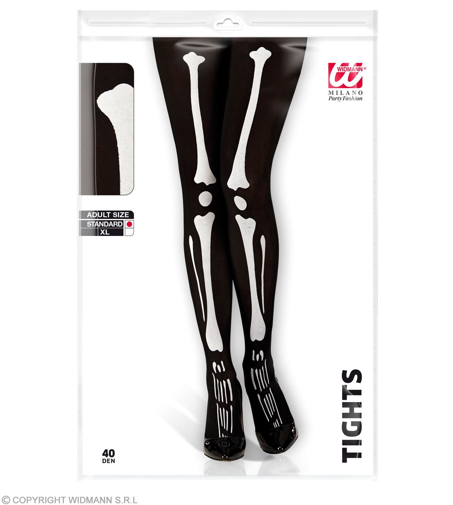 Widmann S.r.l. Kostüm Skelett Strumpfhose für Damen 40 DEN, Schwarz Wei