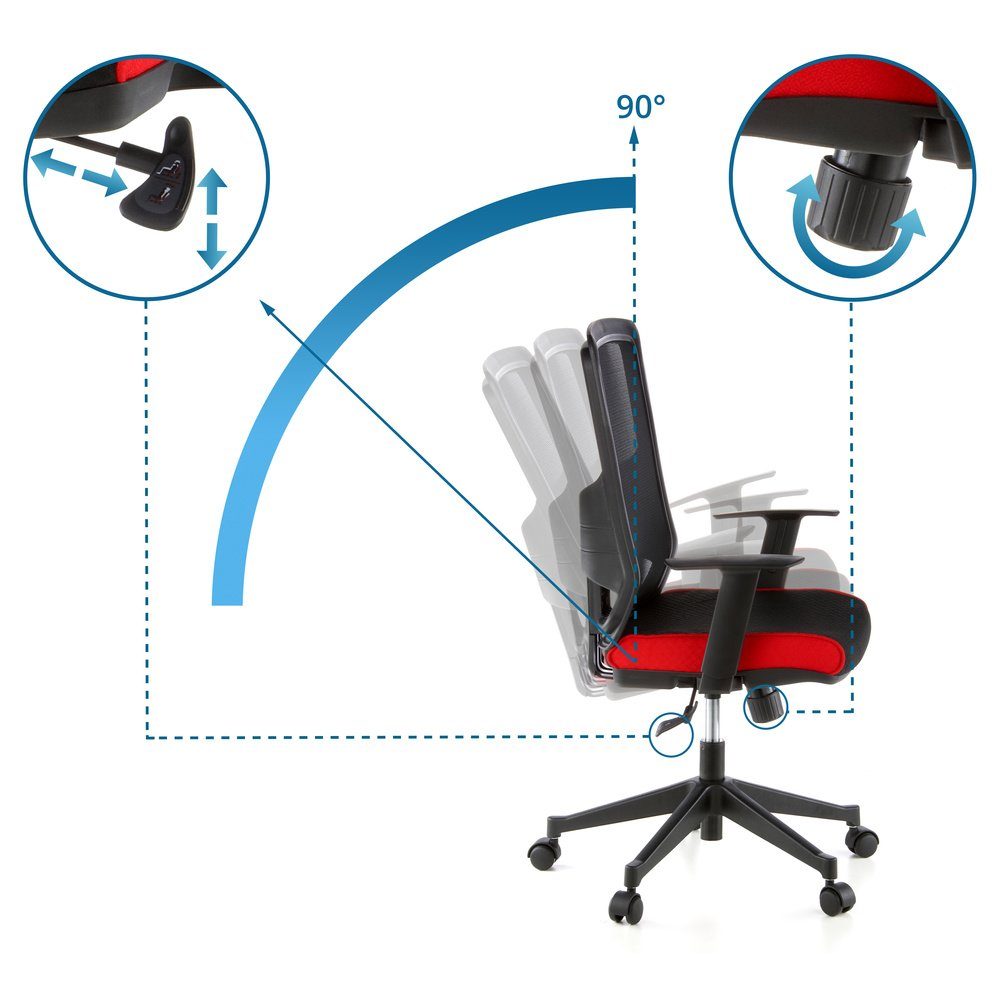 Stoff (1 ergonomisch OFFICE Profi Drehstuhl LAVITA St), hjh Schreibtischstuhl Bürostuhl Schwarz/Rot