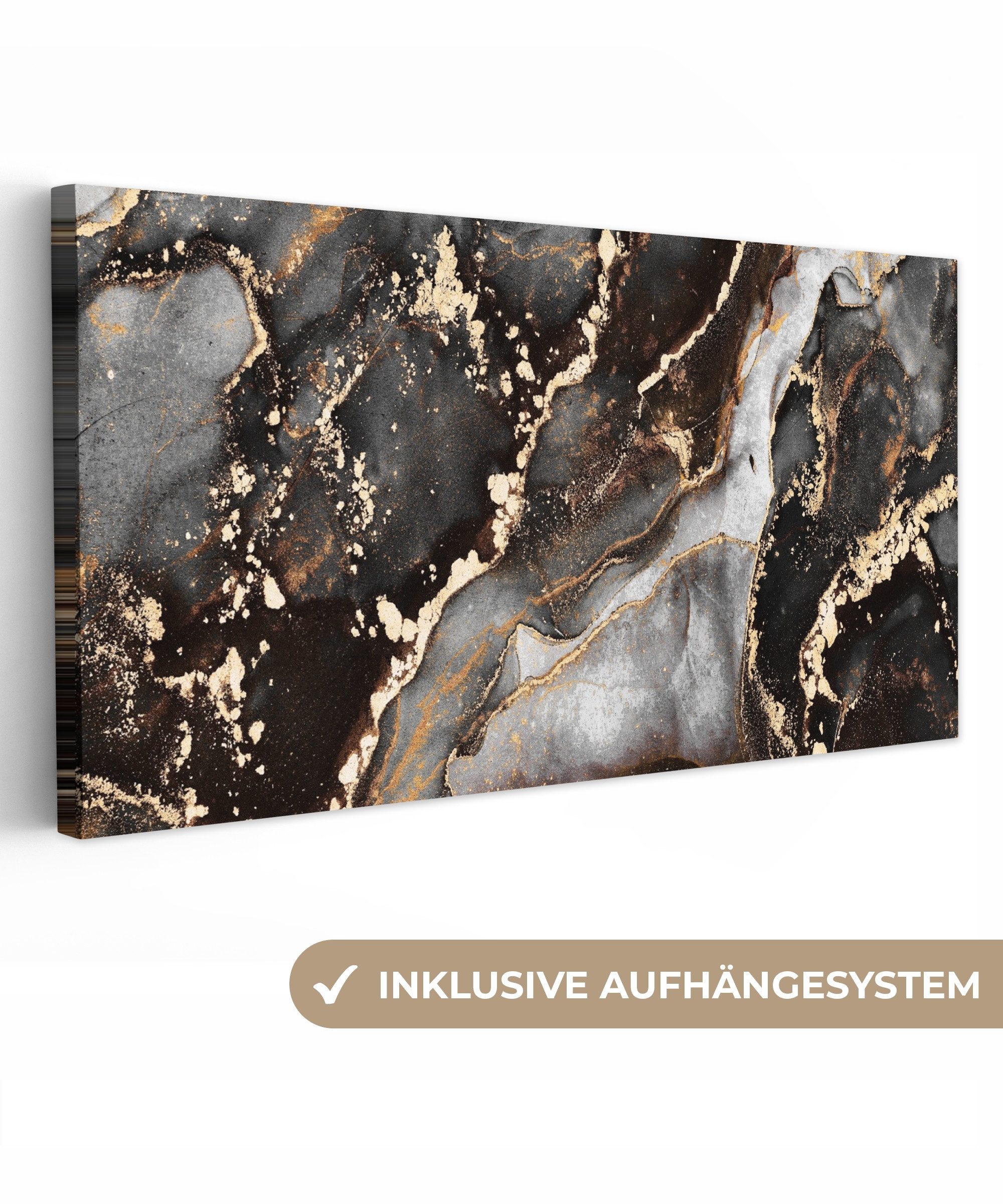 OneMillionCanvasses® Leinwandbild Panorama Marmor - Gold - Glitzer - Luxus, Fotodruck (1 St), Wandbild, Deko Schlafzimmer Wohnzimmer Flur 40x20 cm