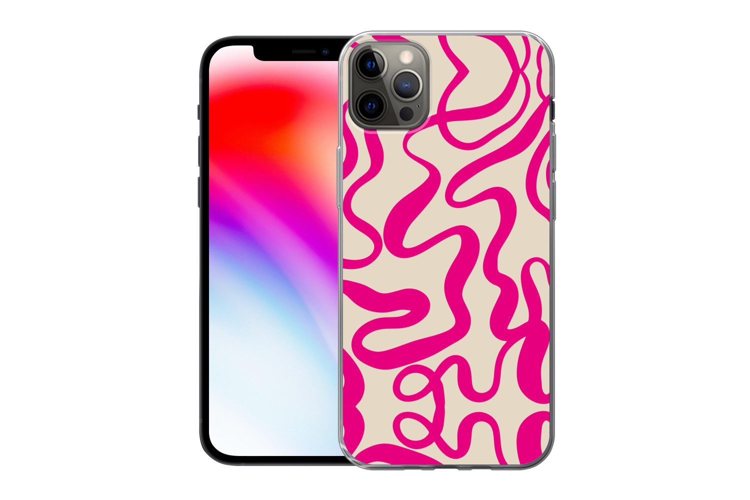 MuchoWow Handyhülle für Apple iPhone 13 Pro Max Linien - Rosa - Beige - Abstrakt - Minimal, Smartphone-Bumper, Print, Handy Schutzhülle Dünn