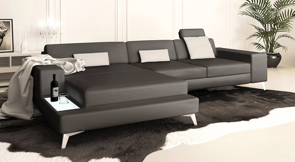 BULLHOFF Wohnlandschaft Wohnlandschaft Ledersofa Ecksofa Designsofa Eckcouch L-Form LED Leder Sofa Couch XL schwarz weiss »MÜNCHEN III« von BULLHOFF