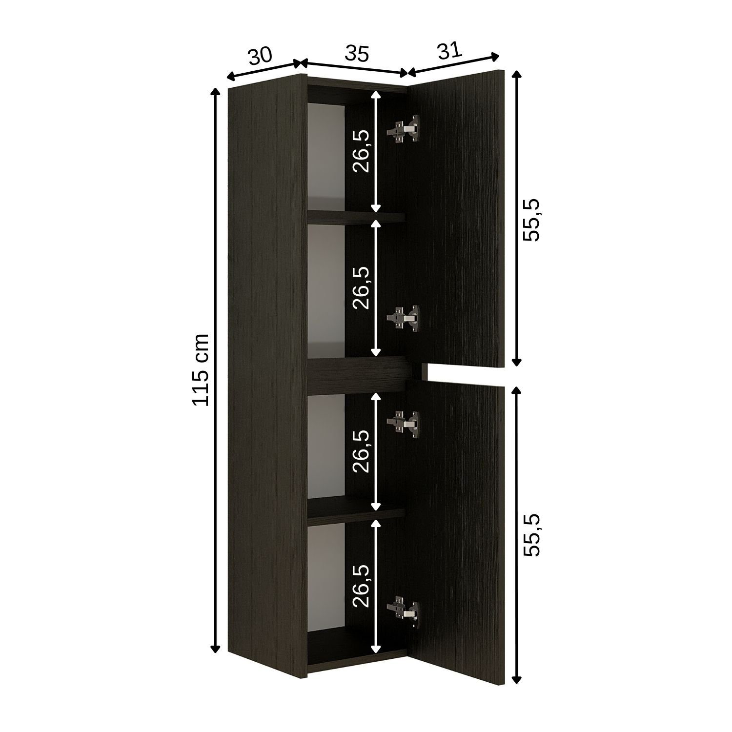 Badmöbel-Set, schwarz Roomart Hochschrank Badezimmermöbel, Badregal, 5 (Roomart, Badschrank) Farben in