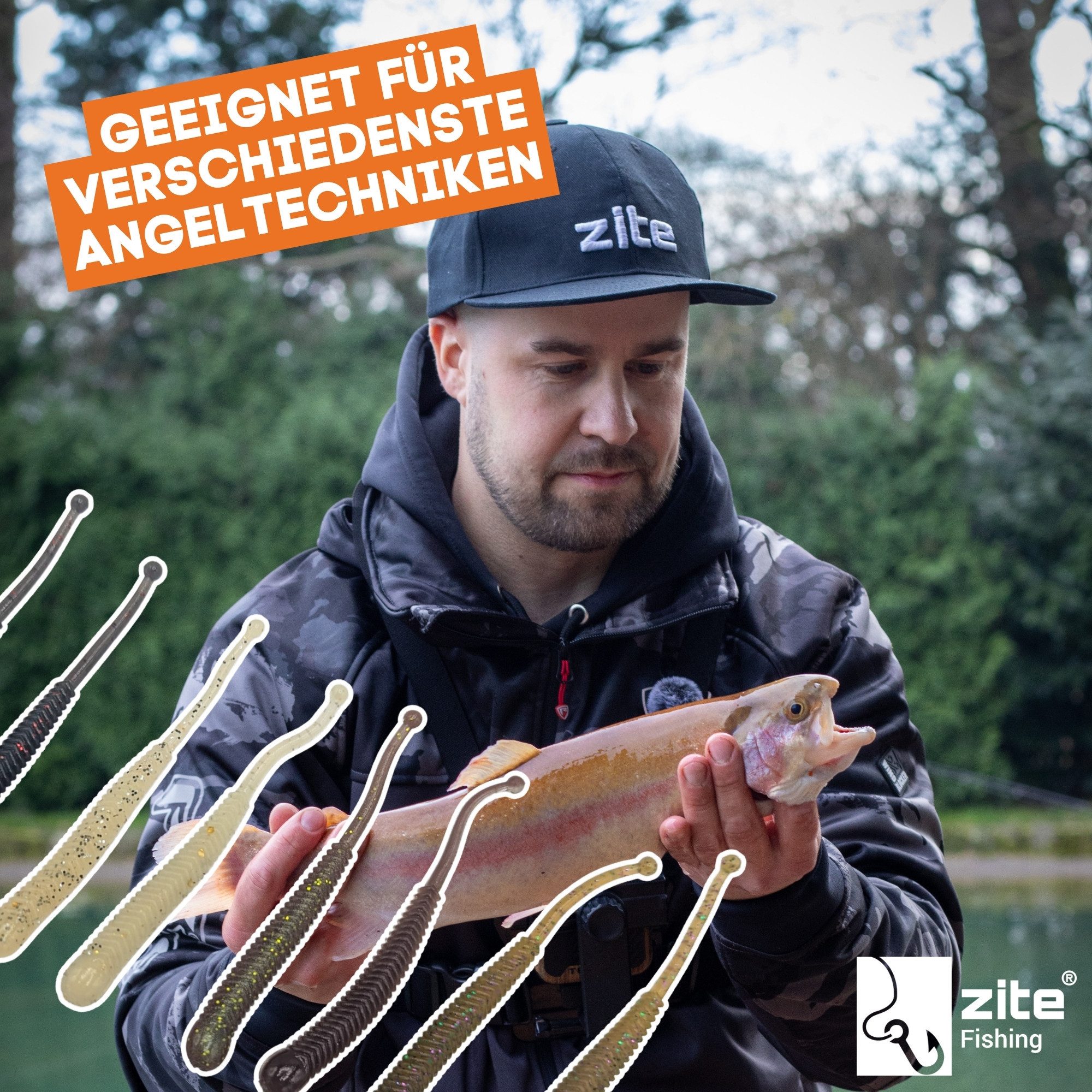 Zite Kunstköder Gummiköder Forelle Slinky Snake 8cm Schlangenförmig mit Aroma 8STK, Teils UV-Aktiv