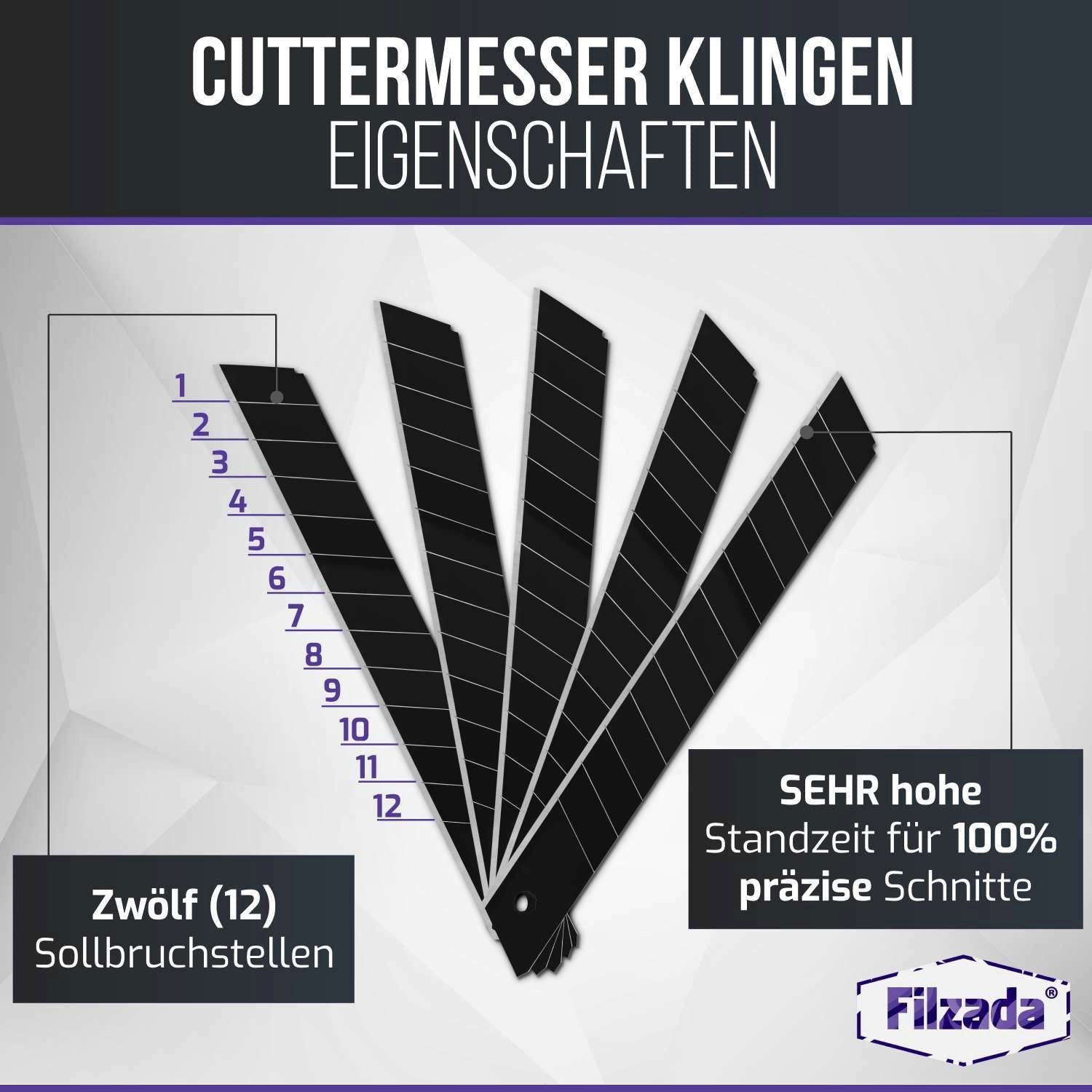 Filzada Cuttermesser 60x Cuttermesser Klingen Carbonstahl Cutterklingen Abbrechklingen 9mm