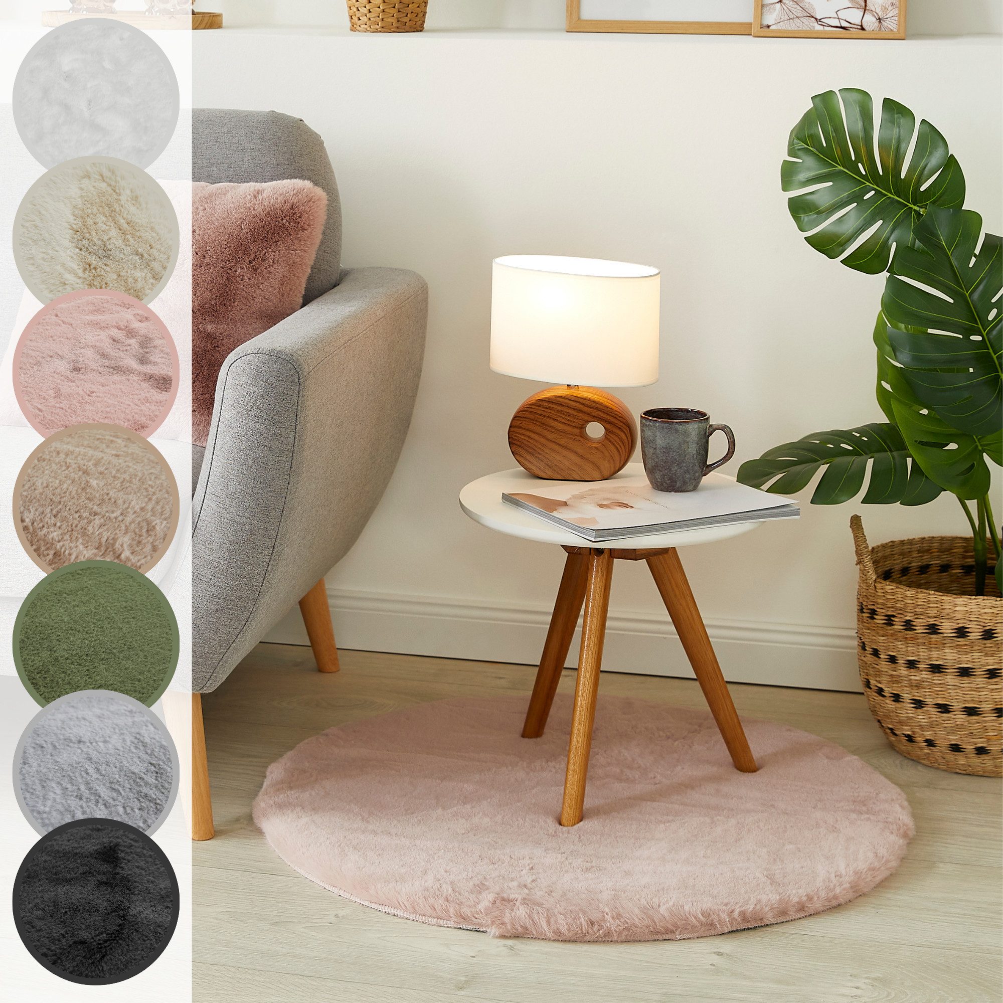 LUXOR living Fellteppich Novara, rund, Höhe: 30 mm, Kunstfell, Kaninchenfell-Haptik, besonders weicher Hochflor