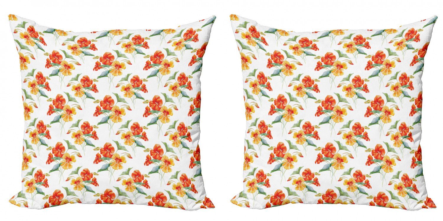 Kissenbezüge Modern Accent Doppelseitiger Digitaldruck, Abakuhaus (2 Stück), grün orange Kapuzinerkresseblüten