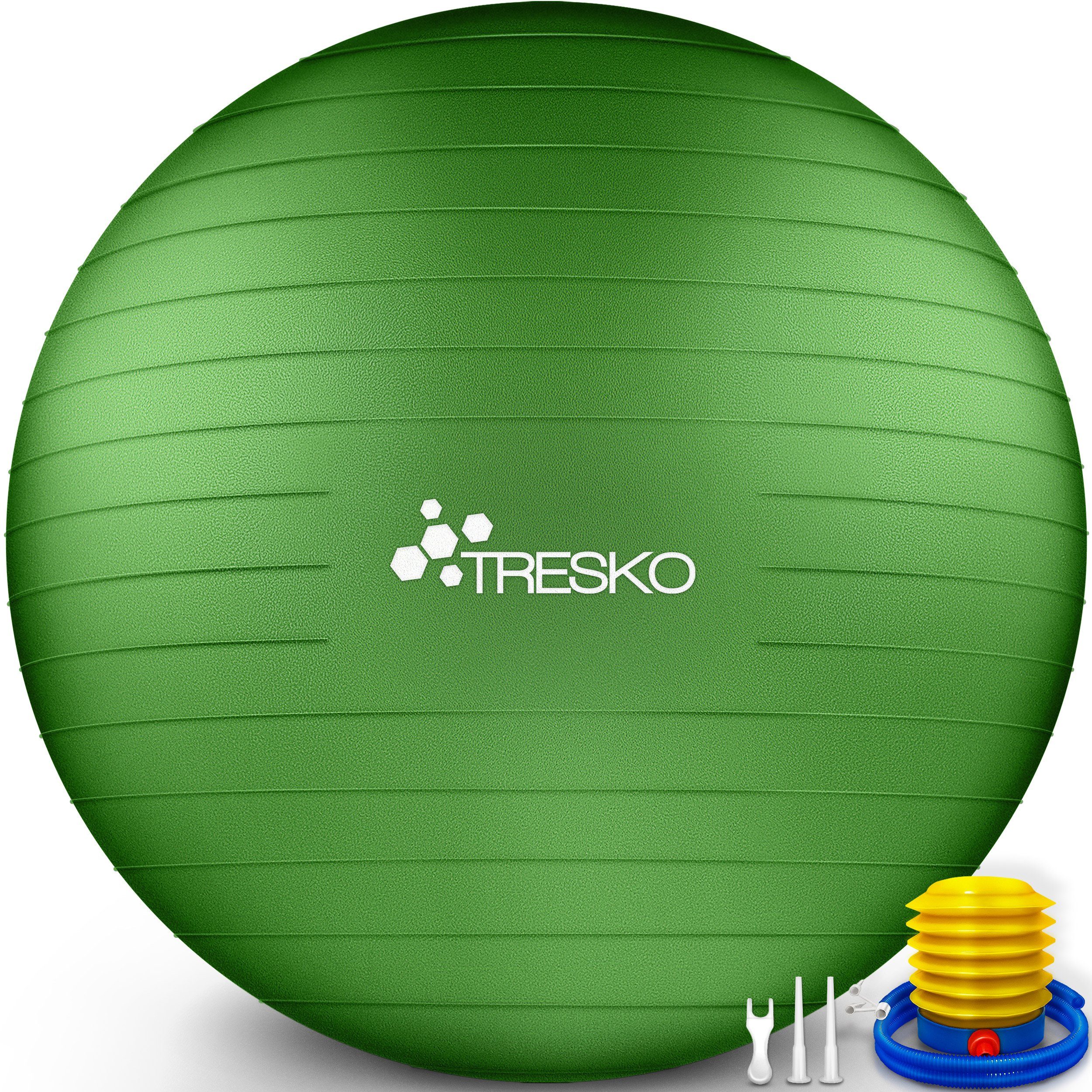 TRESKO Gymnastikball mit GRATIS Übungsposter inkl. Luftpumpe Yogaball, BPA-Frei Sitzball Büro Anti-Burst inkl. Luftpumpe, Fitnessball