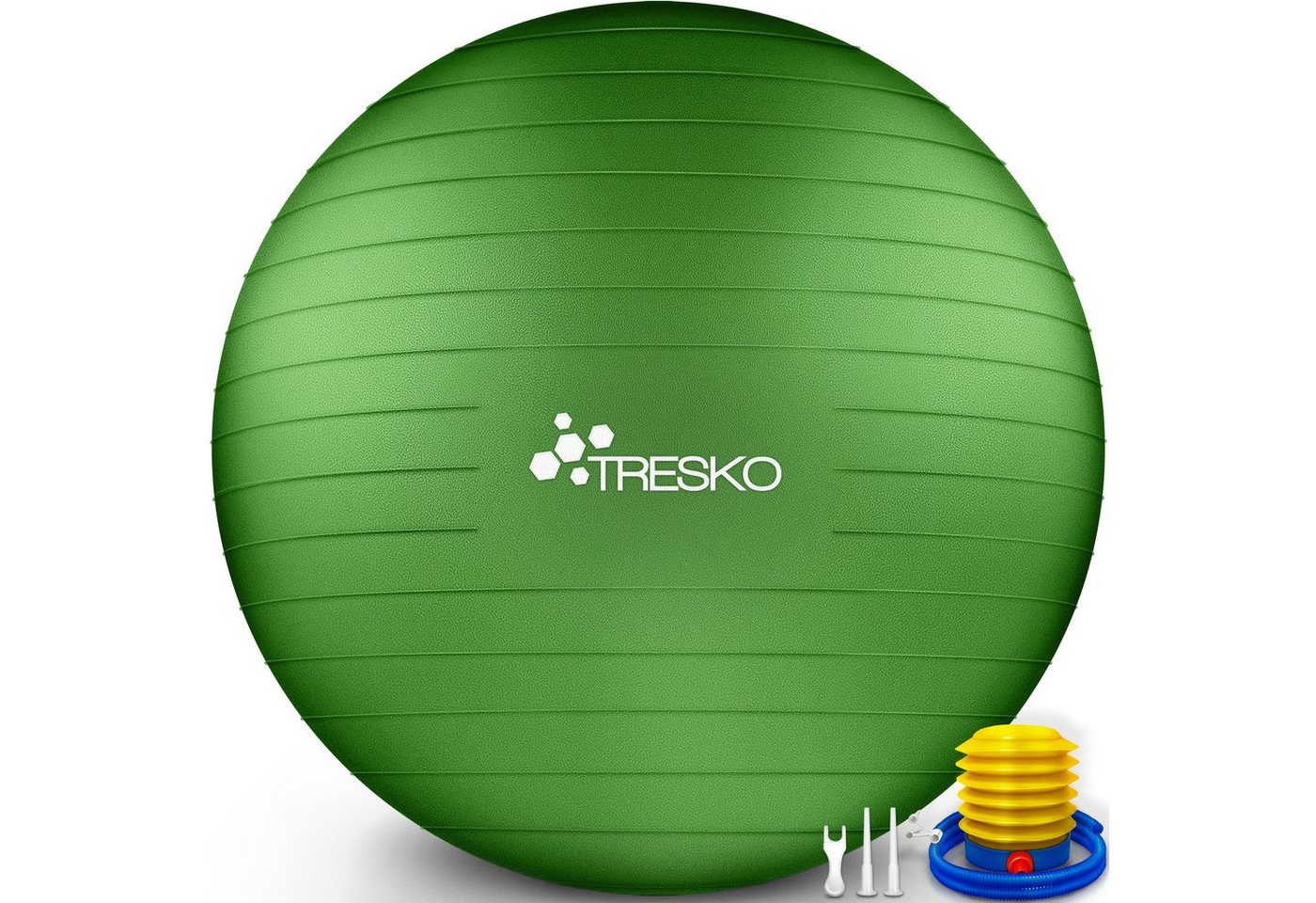 TRESKO Gymnastikball mit GRATIS Übungsposter inkl. Luftpumpe Yogaball, BPA-Frei Sitzball Büro Anti-Burst inkl. Luftpumpe, Fitnessball