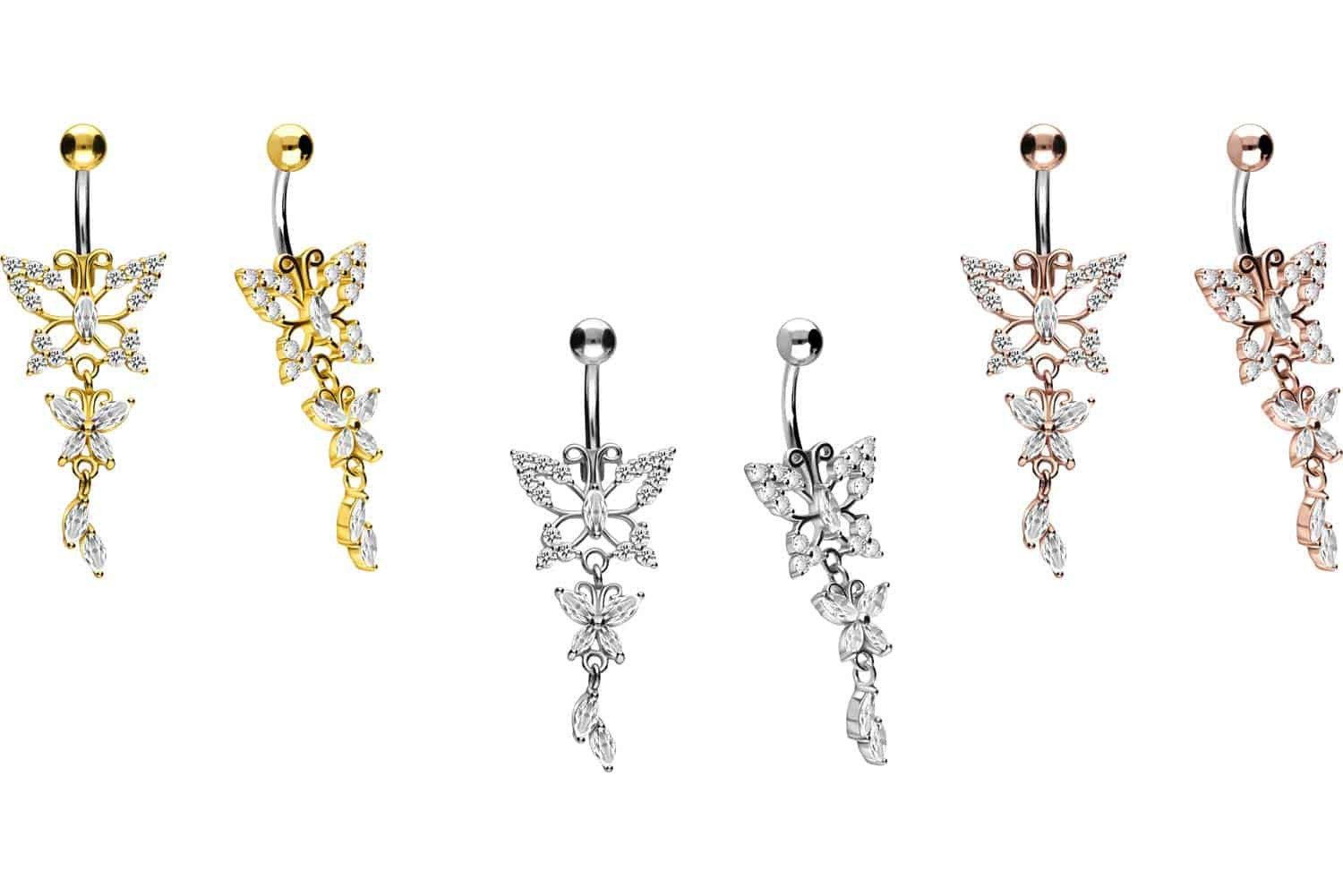 PIERCINGLINE Bauchnabelpiercing Titan Bananabell mit 925er Silber-Design SCHMETTERLING (Bananabells, 1-tlg)