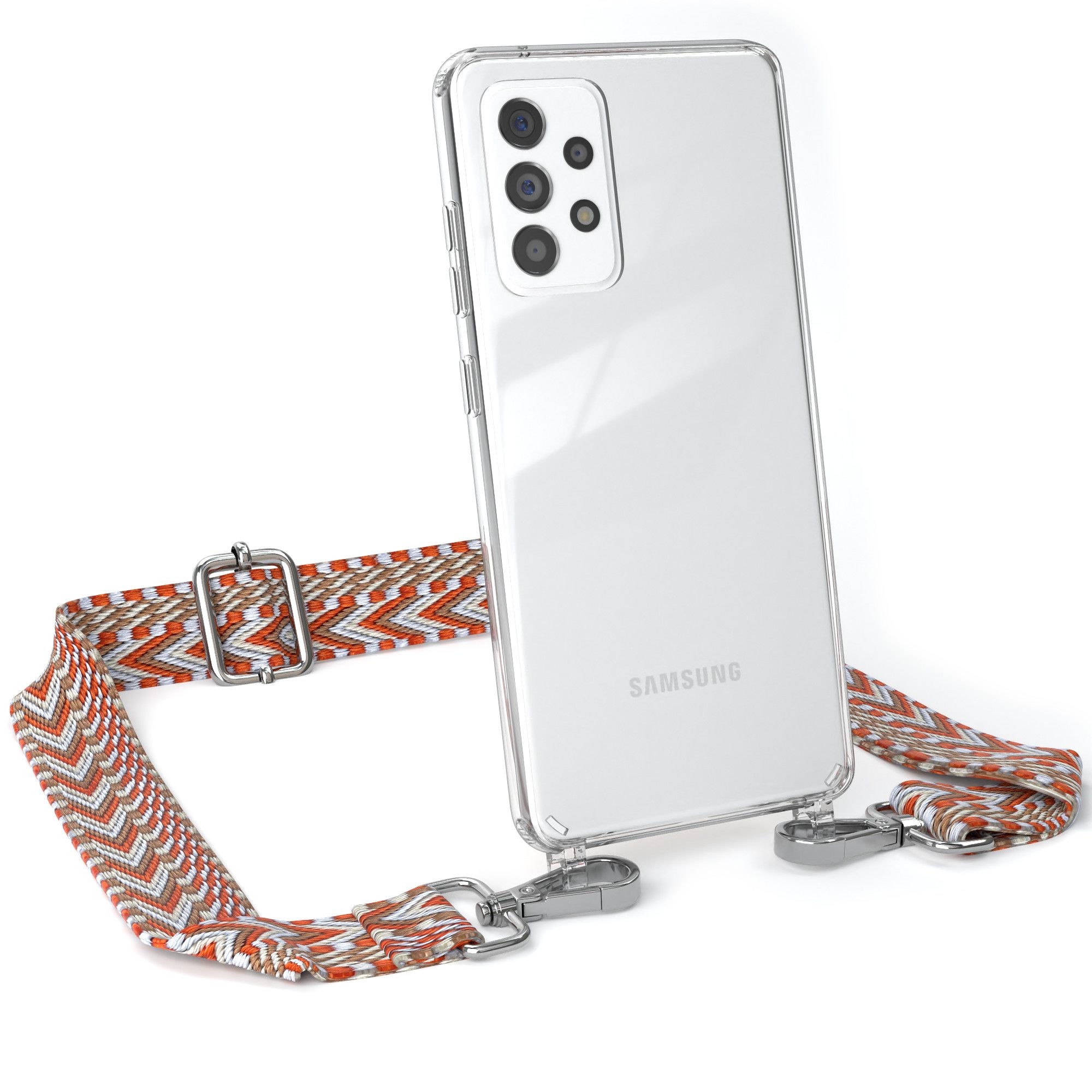 EAZY CASE Handykette Boho Umhängeband für Galaxy A52 / A52 5G / A52s 5G 6,5 Zoll, Backcover Handyhülle zum Umhängen Ersatzkordel Handy Tasche Orange