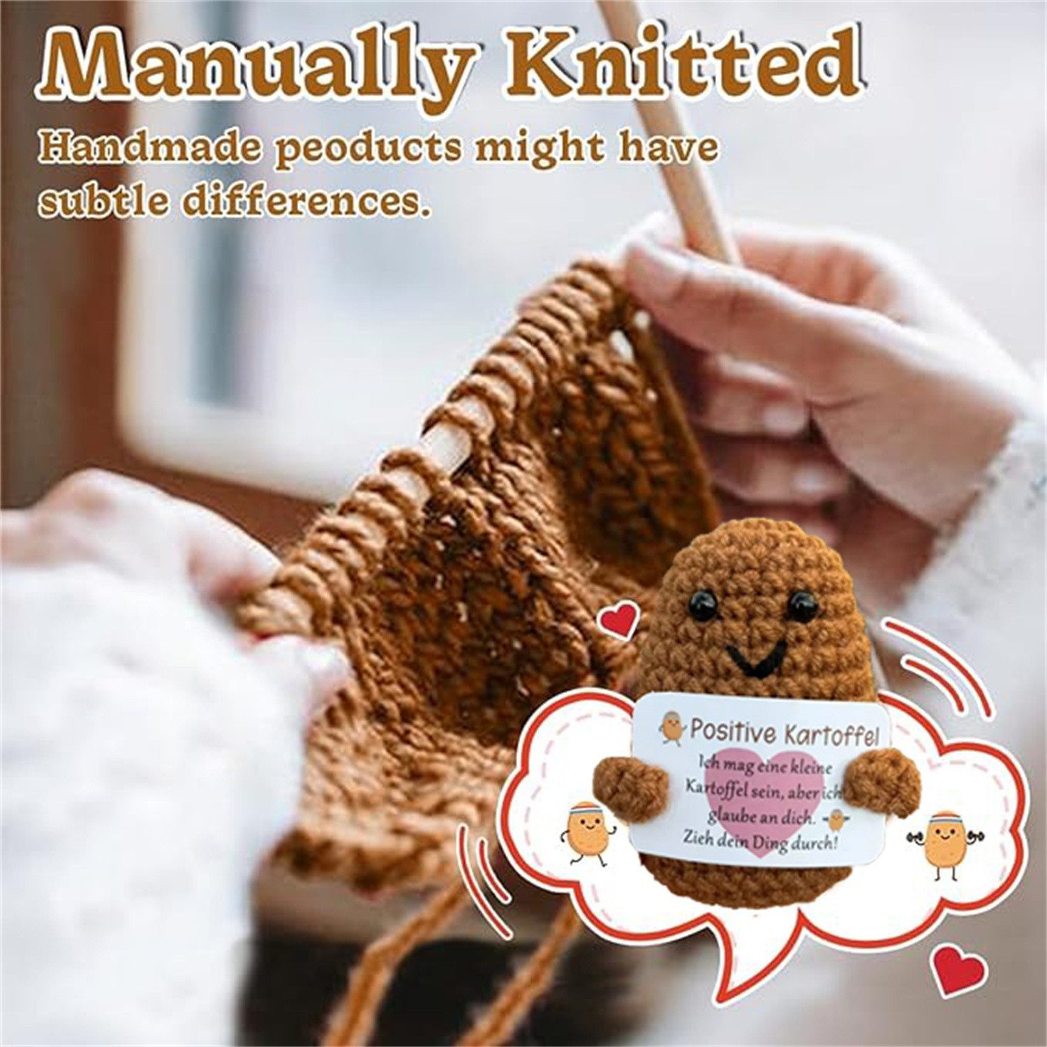 feinlux Minipuppe Pocket Hug Positive Kartoffel (Packung, Das perfekte Geschenk), Positive Energy Mini-Puppe