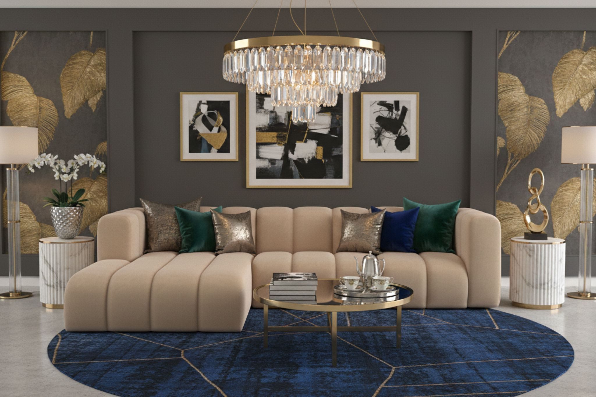 Kaiser Möbel Ecksofa Grand L 287 cm aus Veloursstoff Salvador, Einzelartikel, moderne Form,Hoher Sitzkomfort,Pflegeleichter Veloursstoff