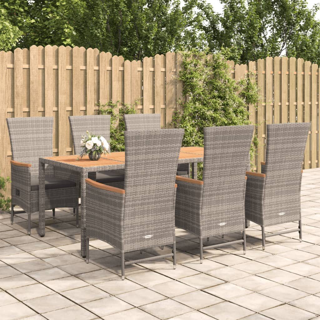 Garten-Essgruppe 190 cm table length 7-tlg Garten-Essgruppe mit Kissen Grau Polyrattan