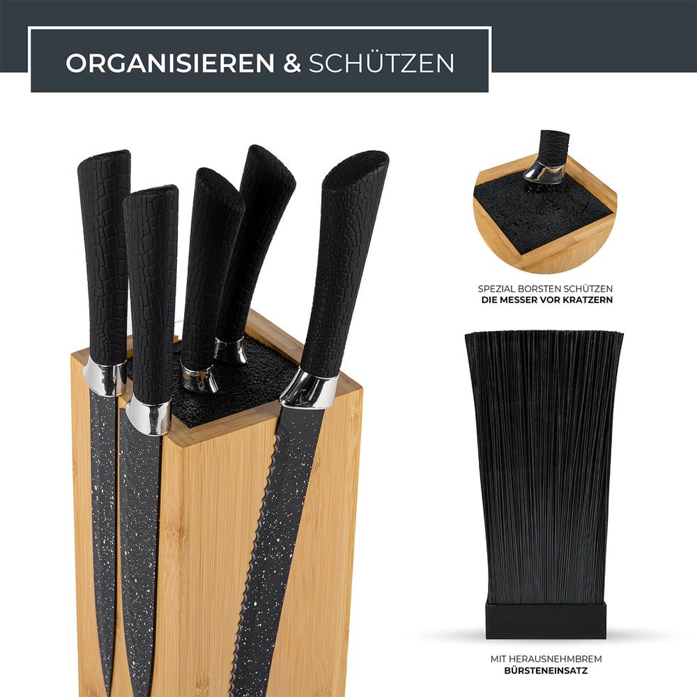 Exitoso Messerblock Messerhalter aus Holz 360-Grad-Drehbar, Messerblock mit Platz für bis zu 20 Messer Borsteneinsatz magnetisch – Bild 5 von 5