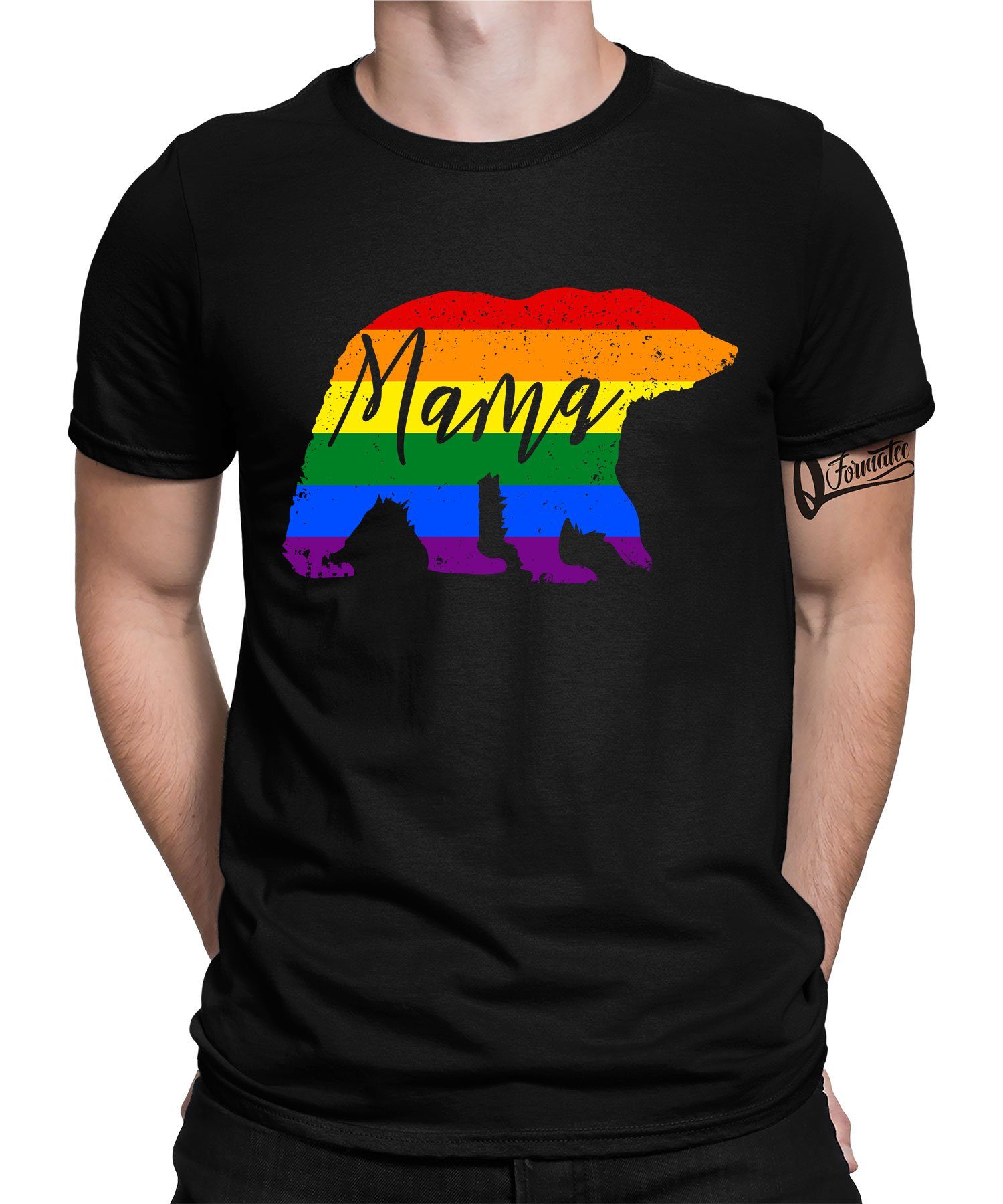 Quattro (1-tlg) - Stolz Formatee Gay Kurzarmshirt T-Shirt Pride Bär Herren Mama Regenbogen Schwarz LGBT