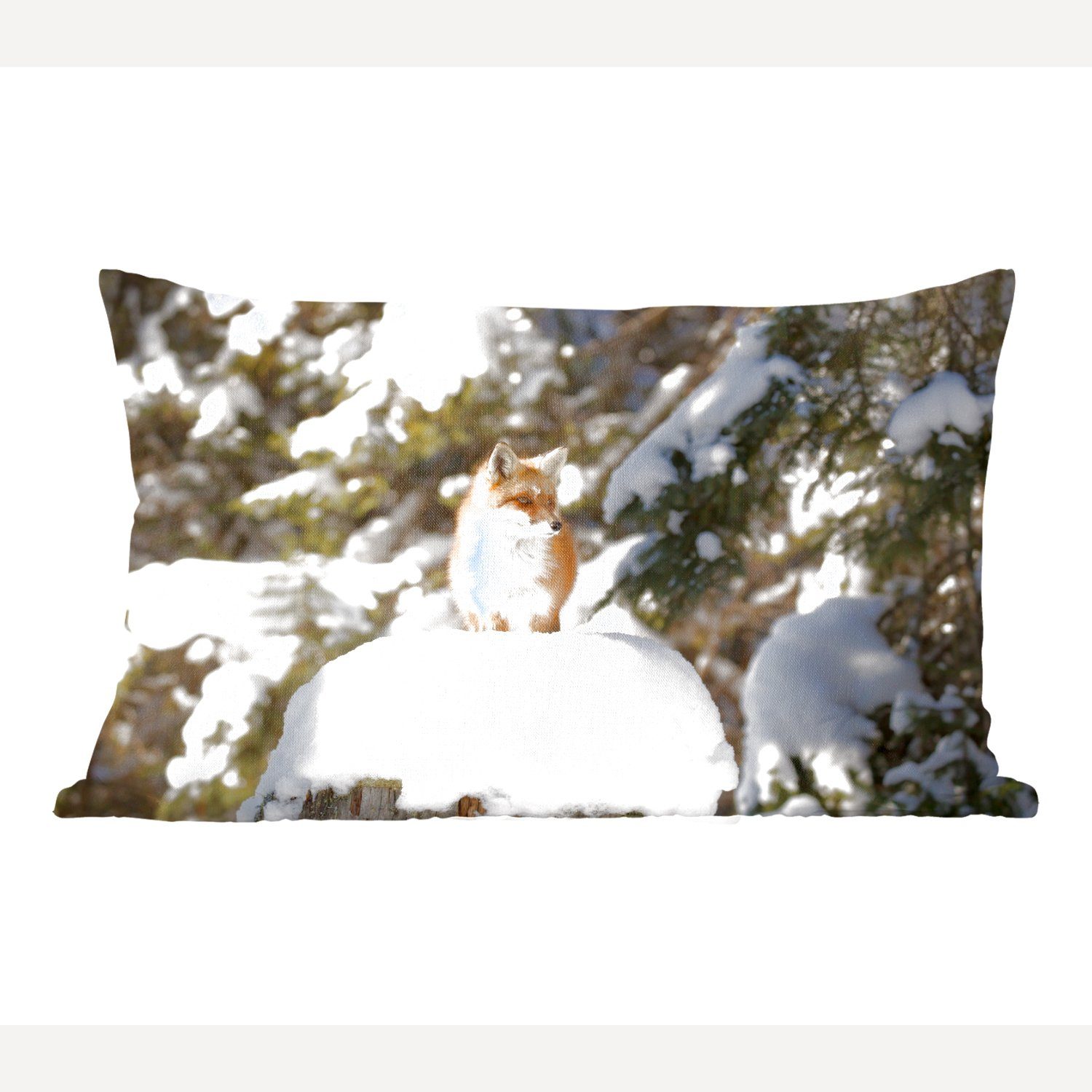 Zierkissen, Wohzimmer Schnee Dekoration, Dekokissen Baum, Dekokissen mit MuchoWow - Schlafzimmer Fuchs Füllung, -