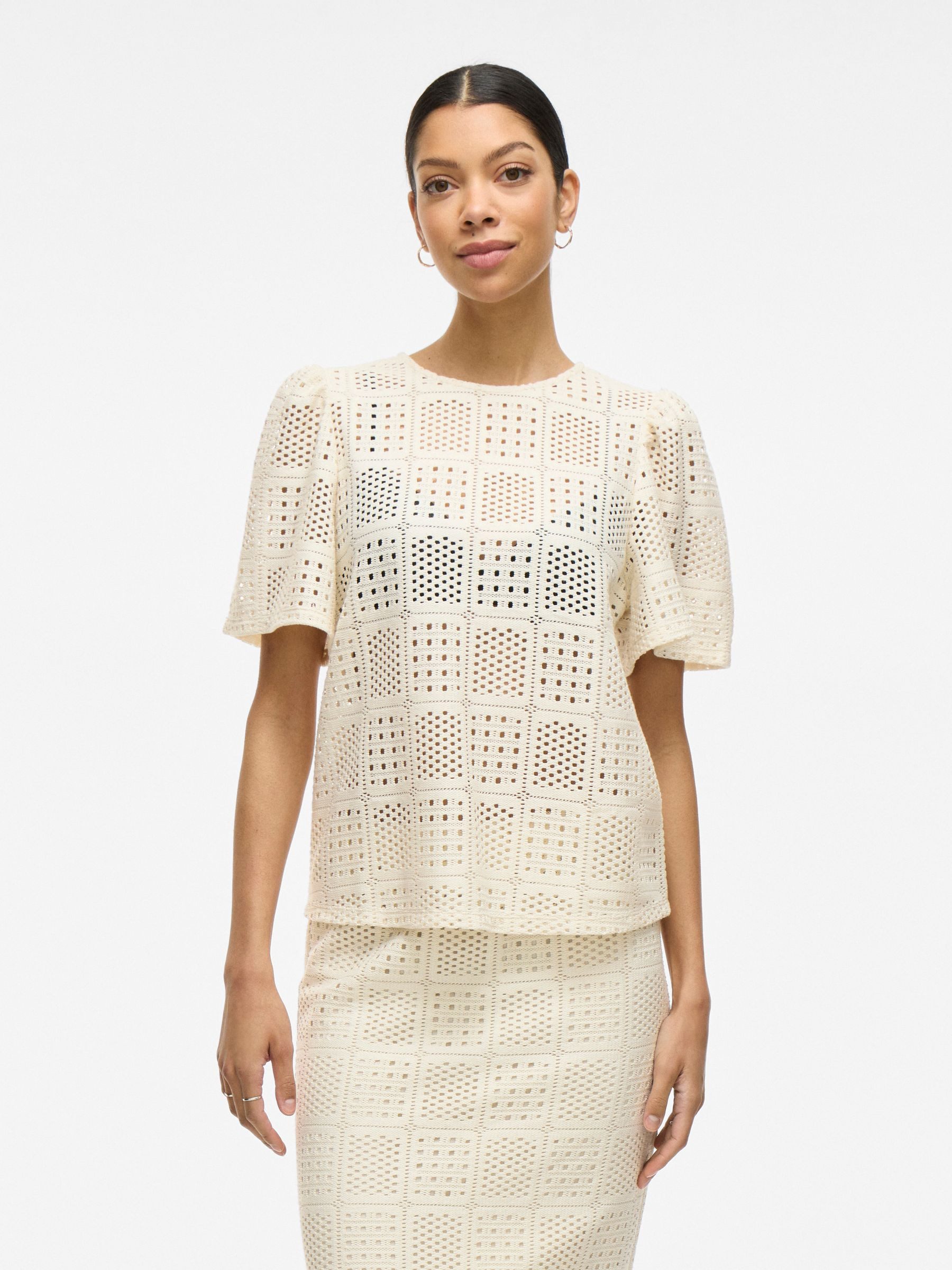 Vila Blusenshirt Modische Bluse mit Gelochtem Strick Muster VINOVIRA O-NECK günstig online kaufen