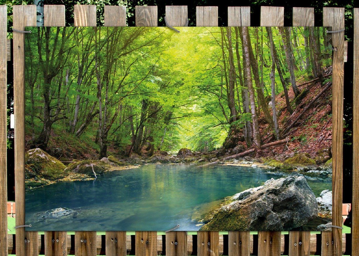 Thumbnail - Wallario Sichtschutzzaunmatten Klarer See im Wald
