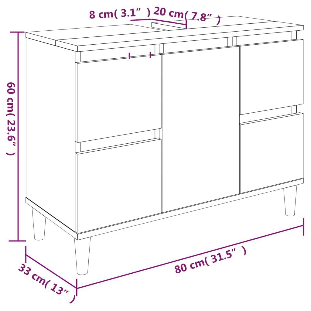 Waschbeckenunterschrank 80x33x60 Badezimmerspiegelschrank Braun Eichen-Optik cm Braune Eiche vidaXL (1-St)