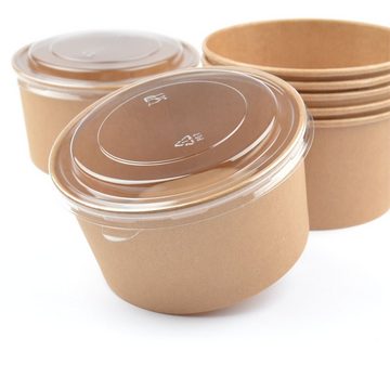 Einwegschale 50 Stück Kraft Salatschalen mit Deckel, rund, 1000 ml, Salatbox Paper Bowls Pappsalatschale Salad Cups
