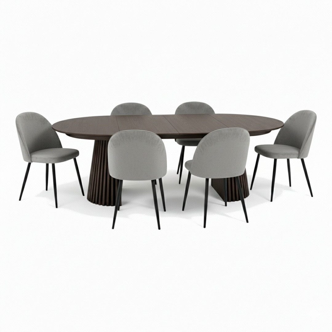 ebuy24 Essgruppe Tokyo Essgruppe Esstisch smoked, 6 Stühle aus grau, (7-tlg)