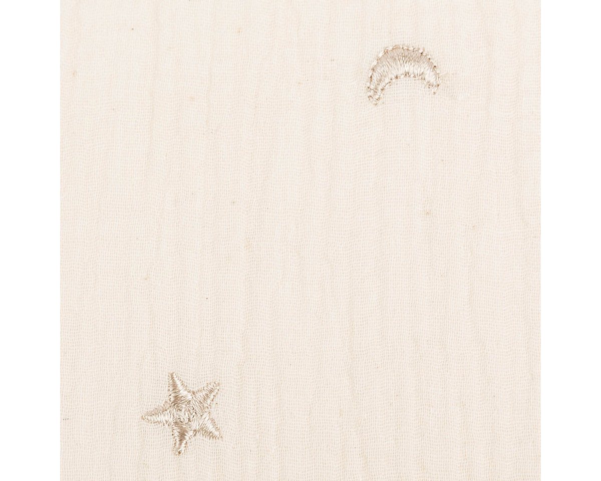 Thumbnail - SCHÖNER LEBEN. Stoff Musselin Stoff Double Gauze STARS Stickerei Sterne Mond beige 1,35m Br, allergikergeeignet