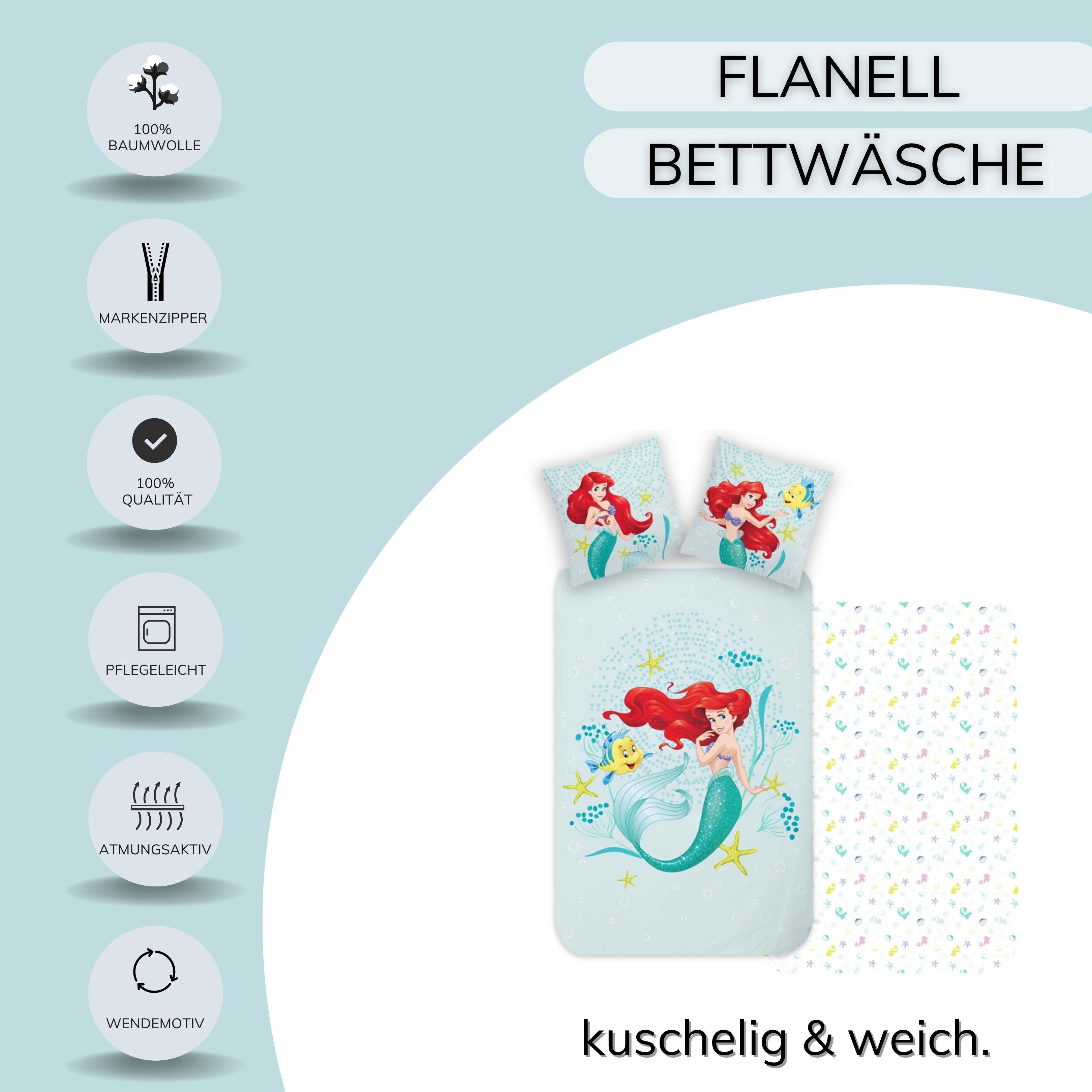 MTOnlinehandel Kinderbettwäsche Disney Arielle Meerjungfrau, Flanell, Biber günstig online kaufen