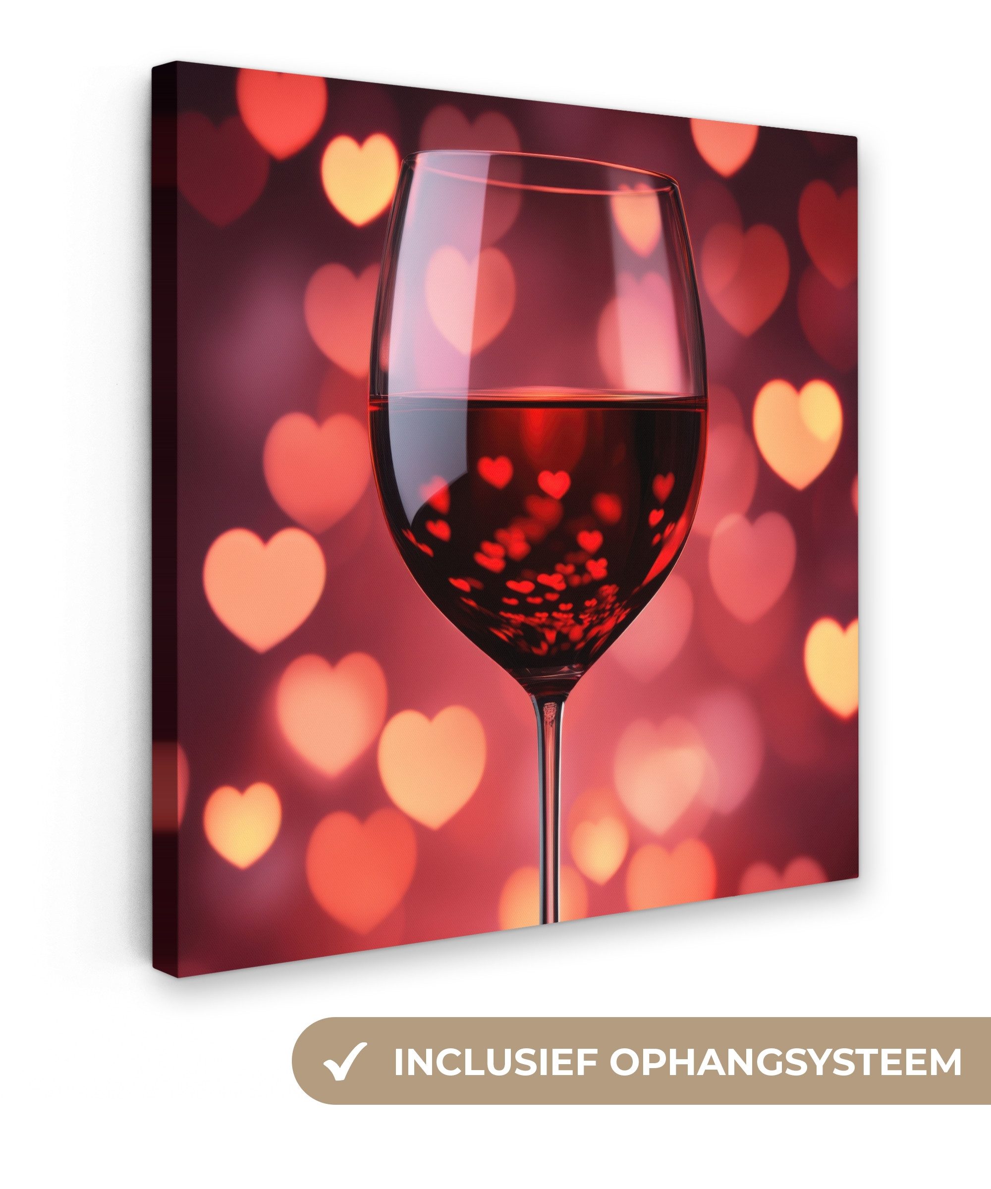 OneMillionCanvasses® Leinwandbild Rot - Wein - Herzen, Fotodruck (1 St), Wandbild, Deko Schlafzimmer Wohnzimmer Flur 20x20 cm