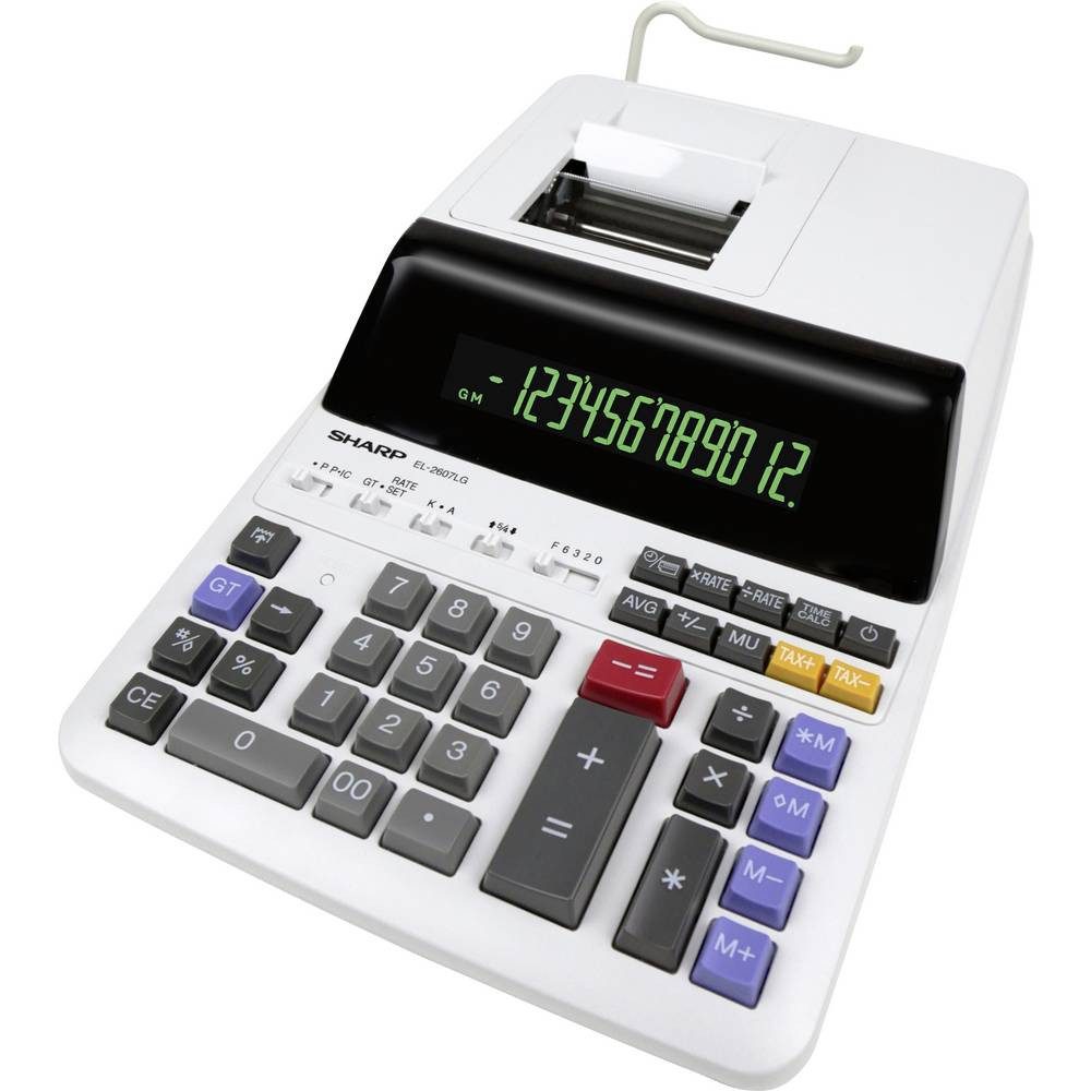 Sharp Taschenrechner Tischrechner druckend EL-2607 LG 12 Stellen, schwarz/rot Druck