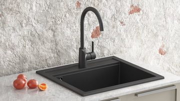 GURARI Küchenspüle SQQ100 - 601 W, 56.5/51 cm, (1 St), Einbau Granitspüle Schwarz metallic