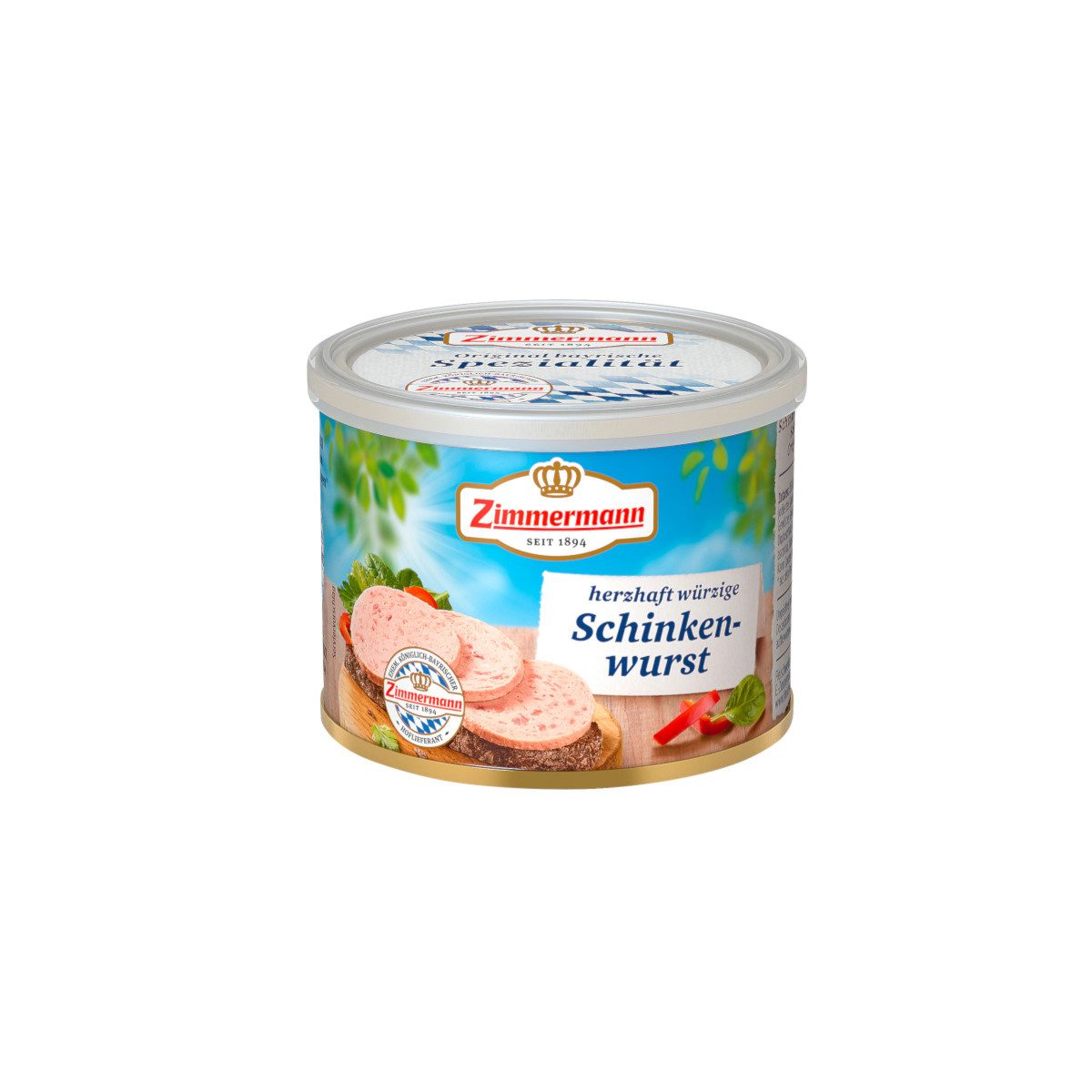 Zimmermann Wurstkonserve, Zimmermann Schinkenwurst geschnitten Herzhaft würziges Aroma 200g