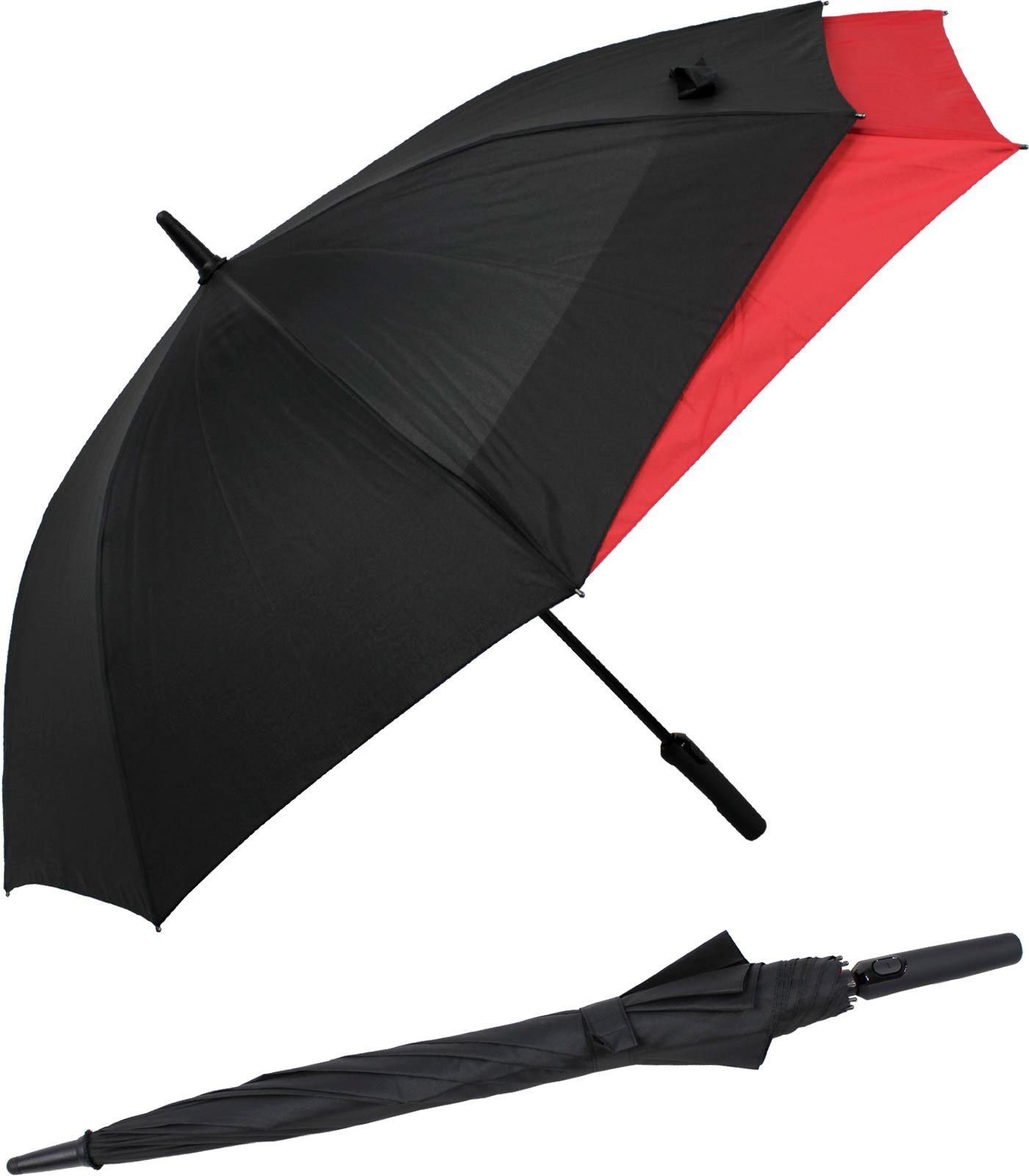 doppler® Langregenschirm Fiberglas mit Auf-Automatik - Move to XL, vergrößert sich beim Öffnen für mehr Schutz vor Regen schwarz-rot