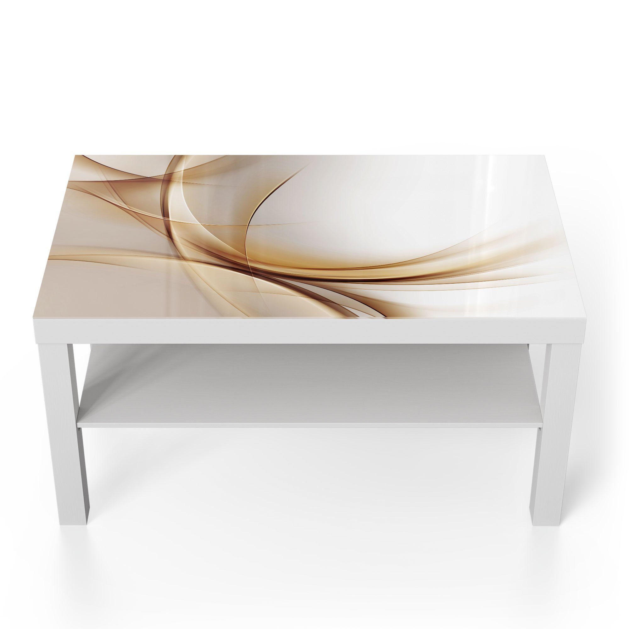 Beistelltisch Glas Glastisch Couchtisch Wellen', Weiß modern DEQORI Goldene 'Elegante