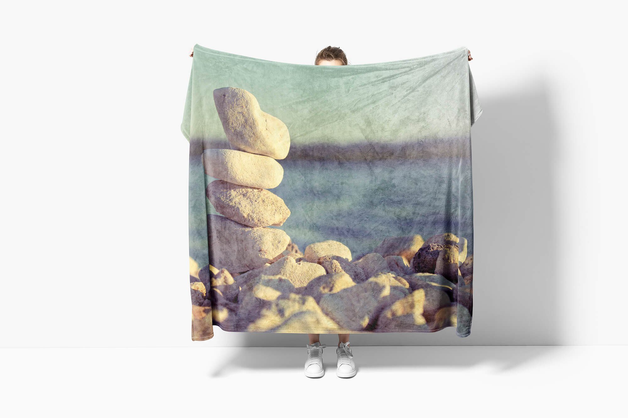 Handtuch Handtücher Sinus mit Kuscheldecke Art Steine Fotomotiv (1-St), Runde Strandhandtuch Baumwolle-Polyester-Mix Saunatuch Handtuch Meer,